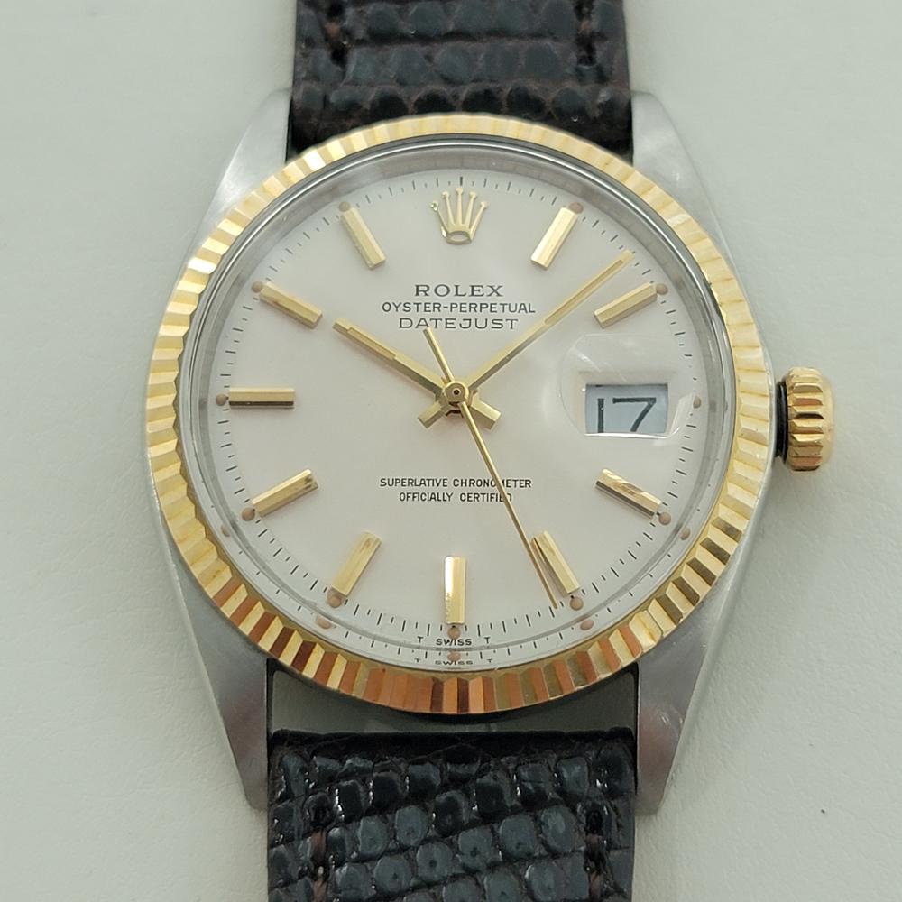 Une icône mondiale, Rolex Oyster Perpetual Datejust Ref. 1601 automatique, C.C., en excellent état de marche. Vérifié authentique par un maître horloger. Magnifique cadran blanc signé Rolex, index bâtons dorés appliqués, aiguilles des minutes et des