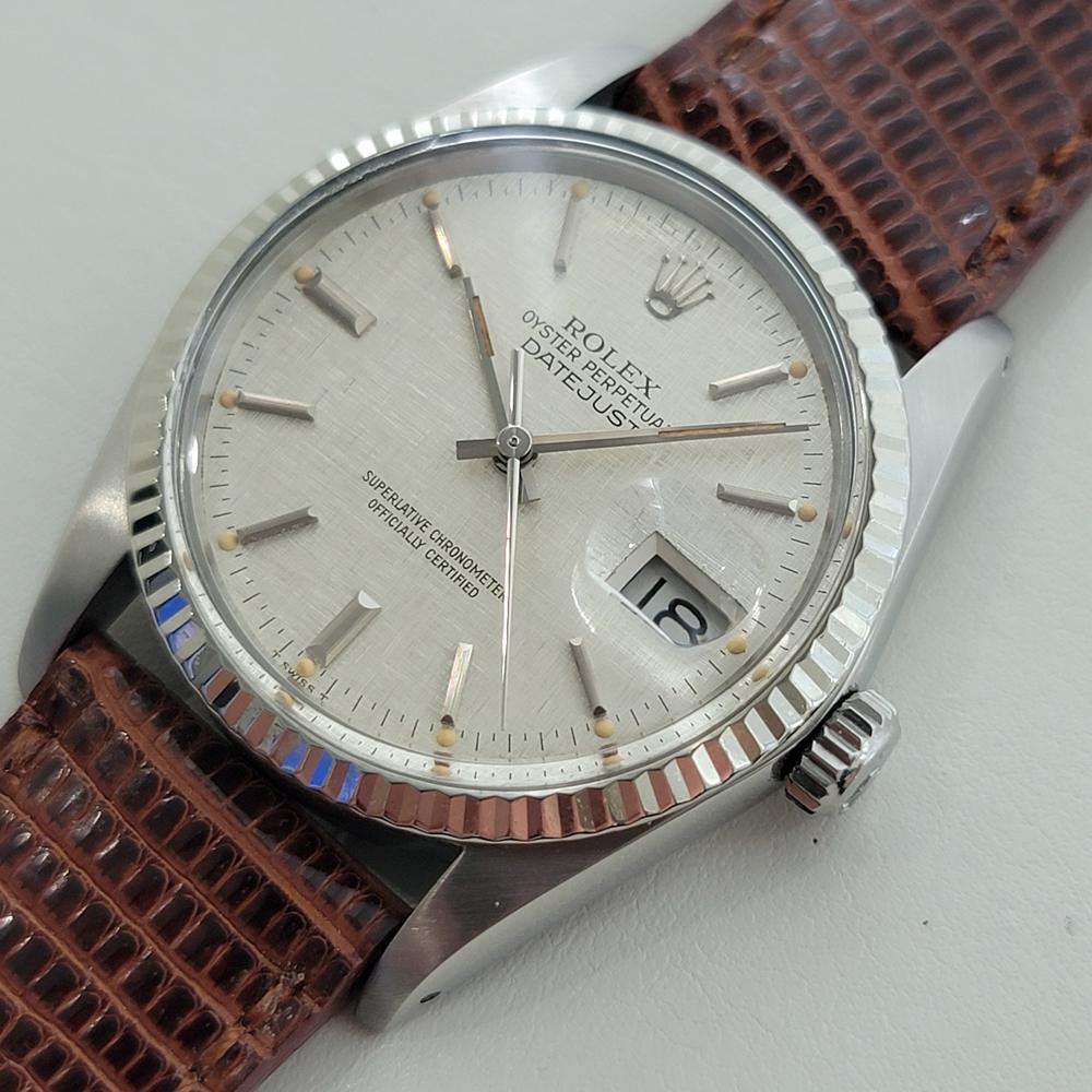 Rolex Oyster Datejust 16014 36mm 18k SS Leinen Zifferblatt Männer automatische 1980er RA589 Herren im Angebot
