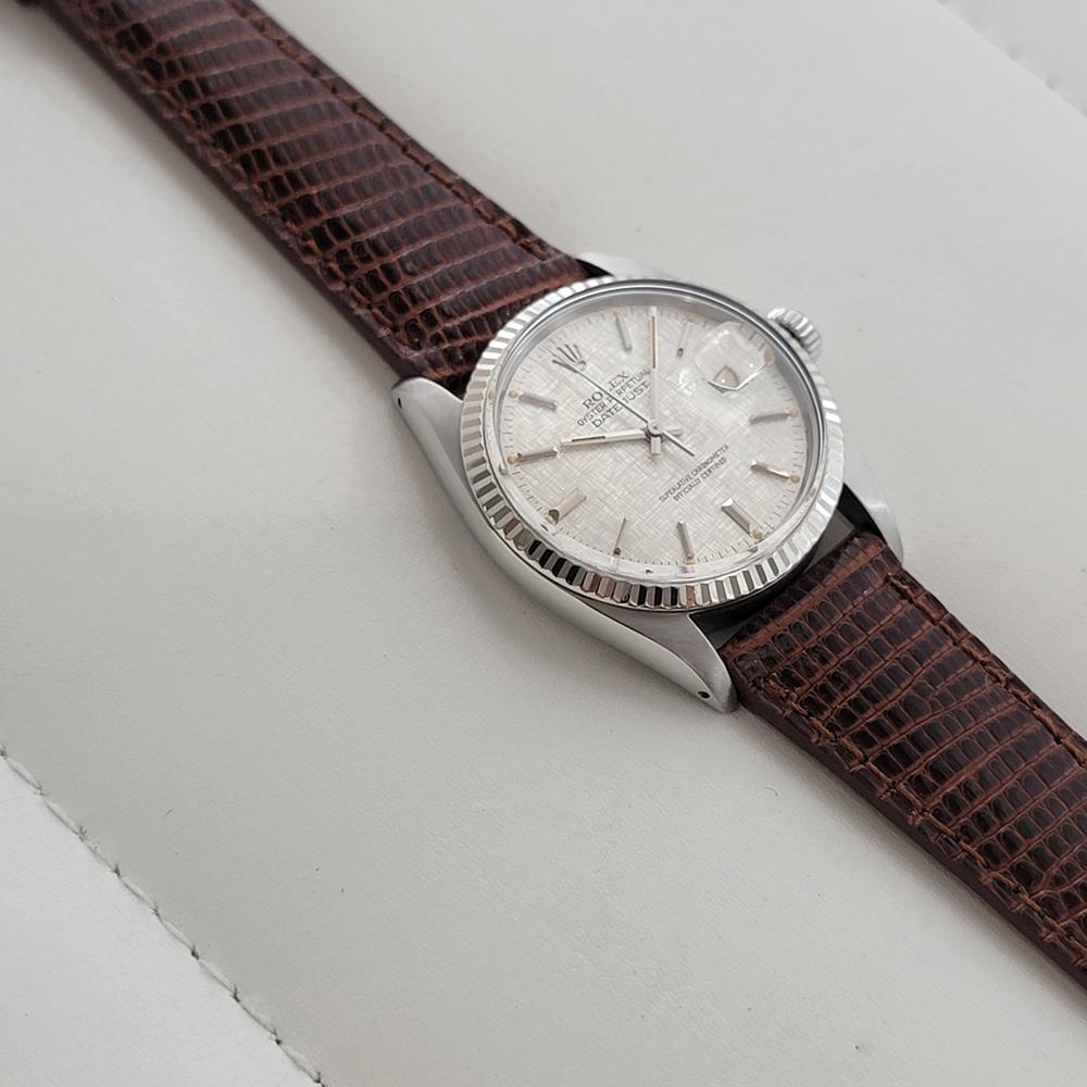 Rolex Oyster Datejust 16014 36mm 18k SS Leinen Zifferblatt Männer automatische 1980er RA589 im Angebot 3