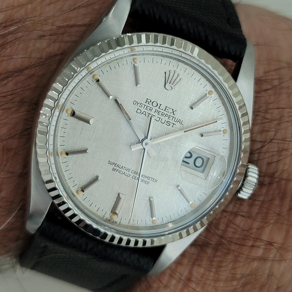Rolex Oyster Datejust 16014 36mm 18k SS Leinen Zifferblatt Männer automatische 1980er RA589B im Angebot 9