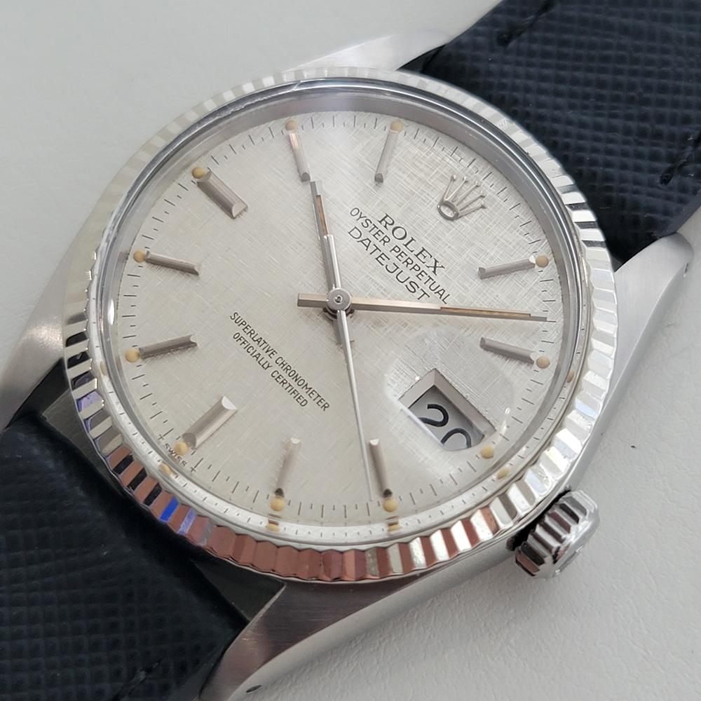 Rolex Oyster Datejust 16014 36mm 18k SS Leinen Zifferblatt Männer automatische 1980er RA589B Herren im Angebot