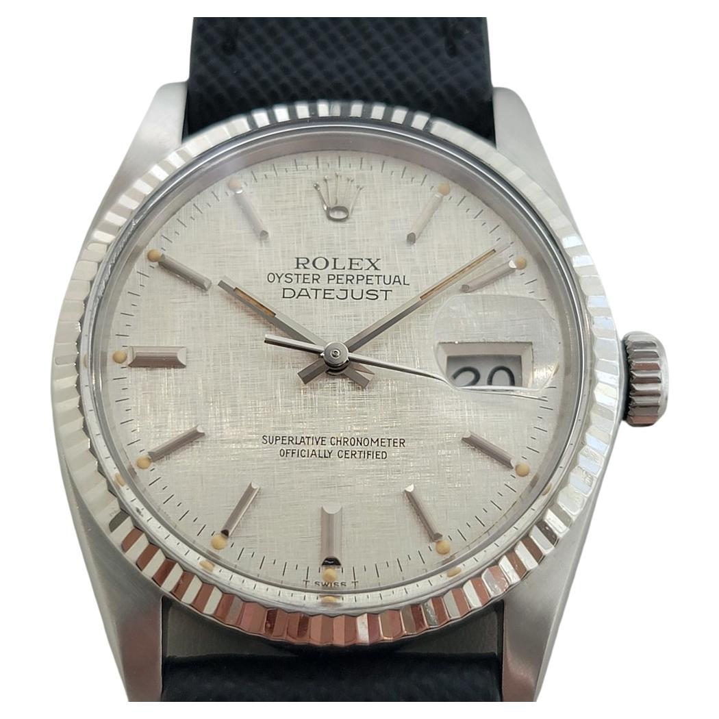 Rolex Oyster Datejust 16014 36mm 18k SS Leinen Zifferblatt Männer automatische 1980er RA589B im Angebot