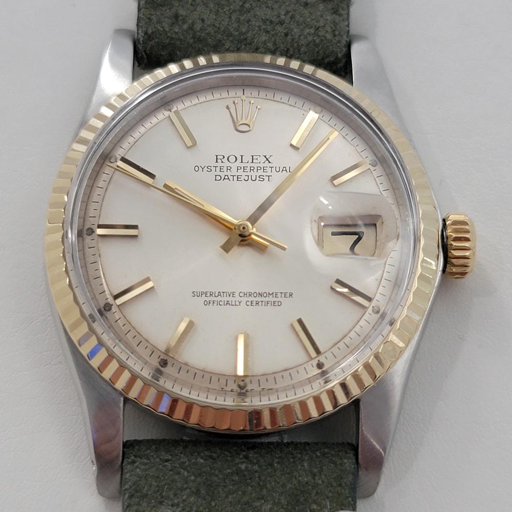 Ikonischer Klassiker, Rolex Oyster Perpetual 1601 Datejust Automatik mit Lünette aus 18 Karat Gelbgold, ca. 1973, in ausgezeichnetem Zustand. Von einem Uhrmachermeister für echt befunden. Wunderschönes, signiertes Rolex-Zifferblatt, applizierte