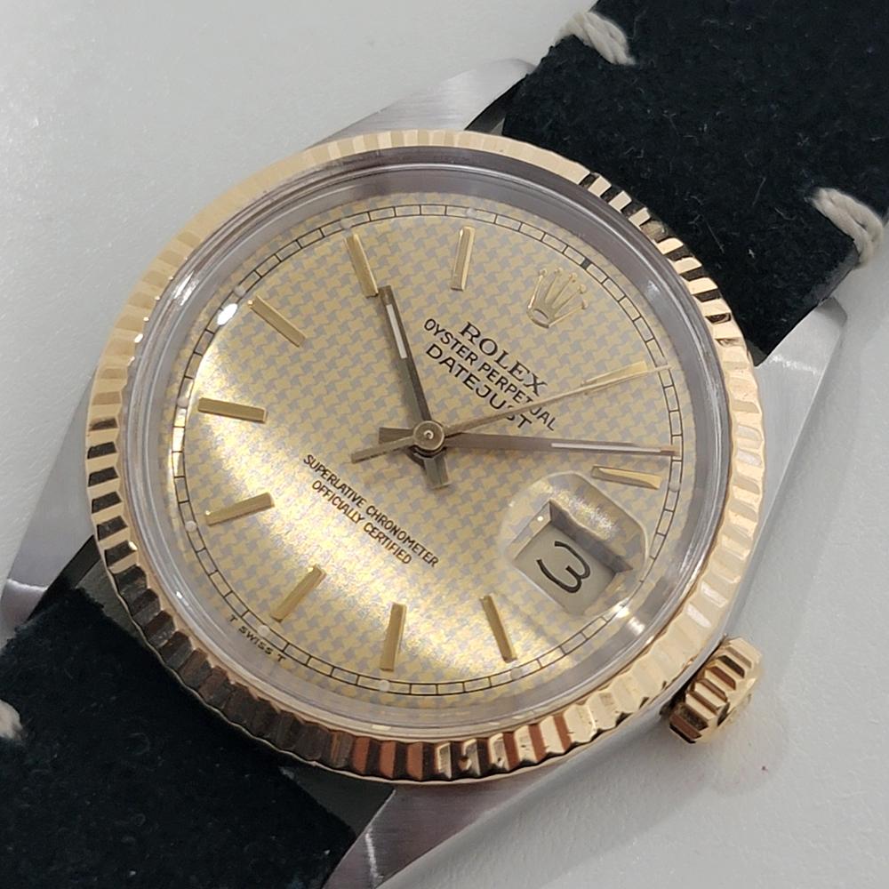 Rolex Oyster Datejust Ref 16013 36mm 18k SS Mens Automatic 1980s Swiss RA399 In Excellent Condition For Sale In Beverly Hills, CA