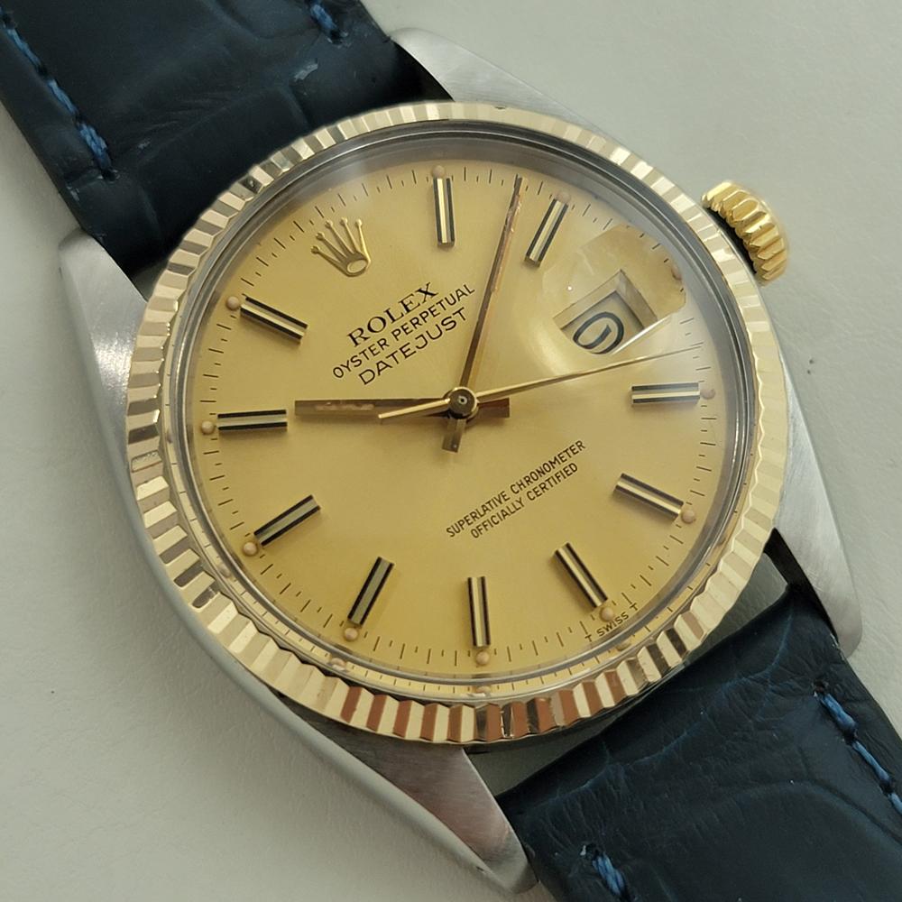 Rolex Oyster Datejust Ref 16013 Mens 36mm 18k SS 1970s Automatic Swiss RA558 In Excellent Condition For Sale In Beverly Hills, CA