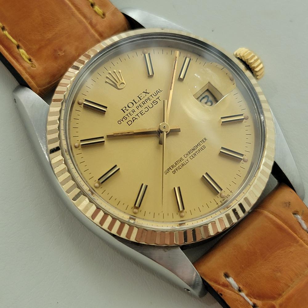 Rolex Oyster Datejust Ref 16013 Mens 36mm 18k SS 1970s Automatic Swiss RA558B Excellent état - En vente à Beverly Hills, CA