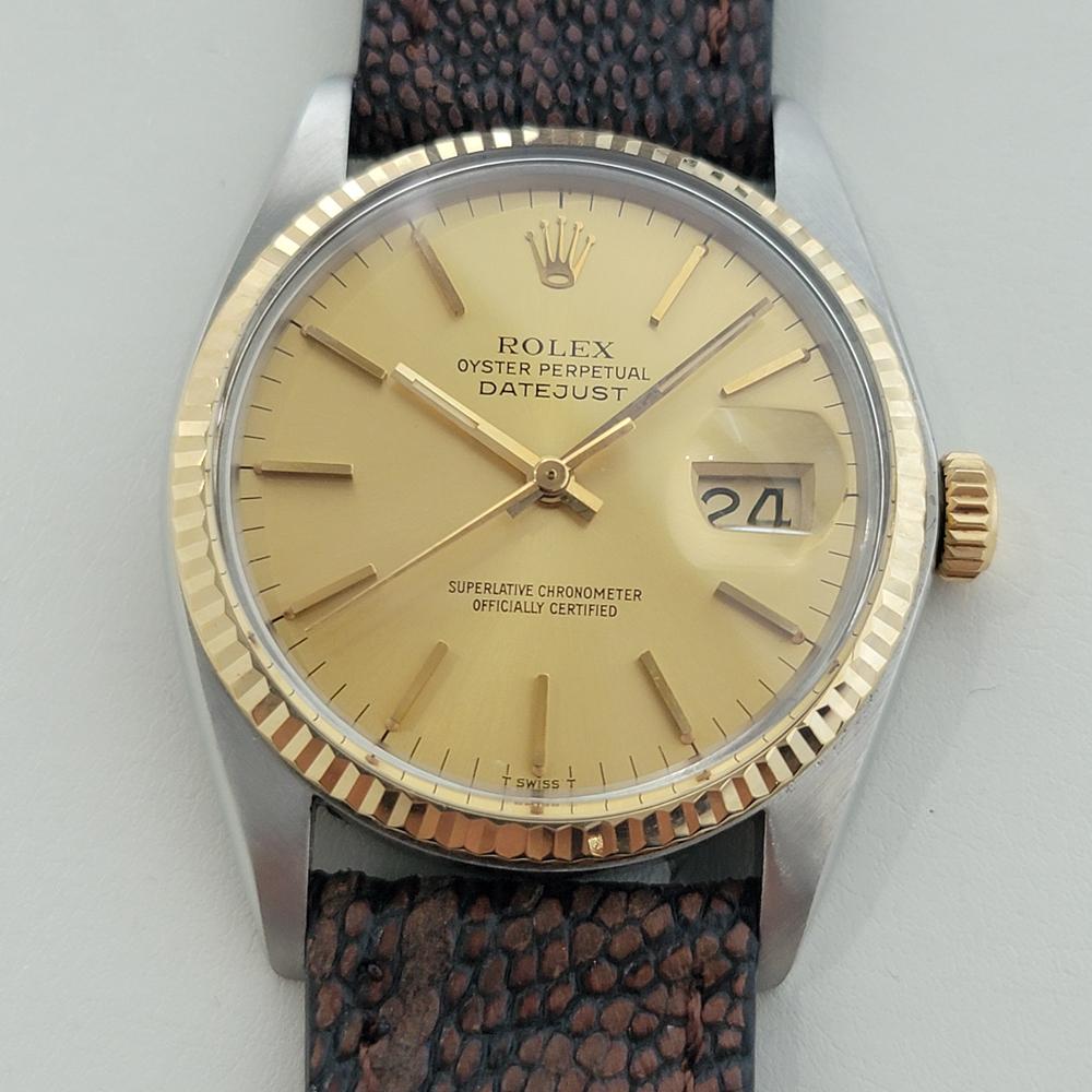 Icone intemporelle, Rolex Oyster Perpetual Datejust Ref.16013 automatique en or 18k et acier inoxydable pour homme, c.1978, en excellent état de marche, avec étiquette Rolex d'origine. Vérifié authentique par un maître horloger. Magnifique cadran en