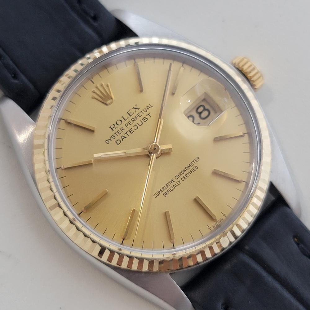 Rolex Oyster Datejust Ref 16013 Mens 36mm 18k SS 1970s Vintage Automatic RA615 en Excelente estado para la venta en Beverly Hills, CA