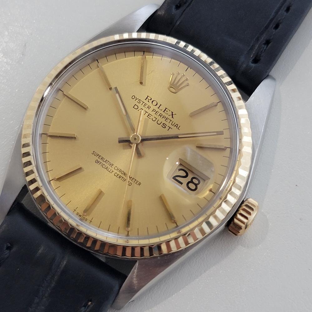 De los hombres Rolex Oyster Datejust Ref 16013 Mens 36mm 18k SS 1970s Vintage Automatic RA615 en venta