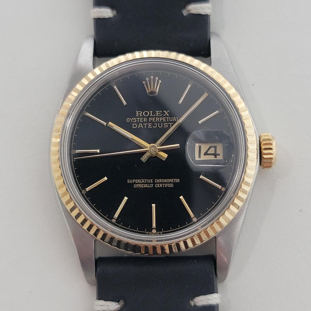 Zeitlose Ikone, Rolex Ref.16013 Oyster Perpetual Datejust Automatik, 18 Karat Gold und Edelstahl, um 1984, in ausgezeichnetem Zustand. Von einem Uhrmachermeister für echt befunden. Wunderschönes, signiertes schwarzes Rolex-Zifferblatt, aufgesetzte