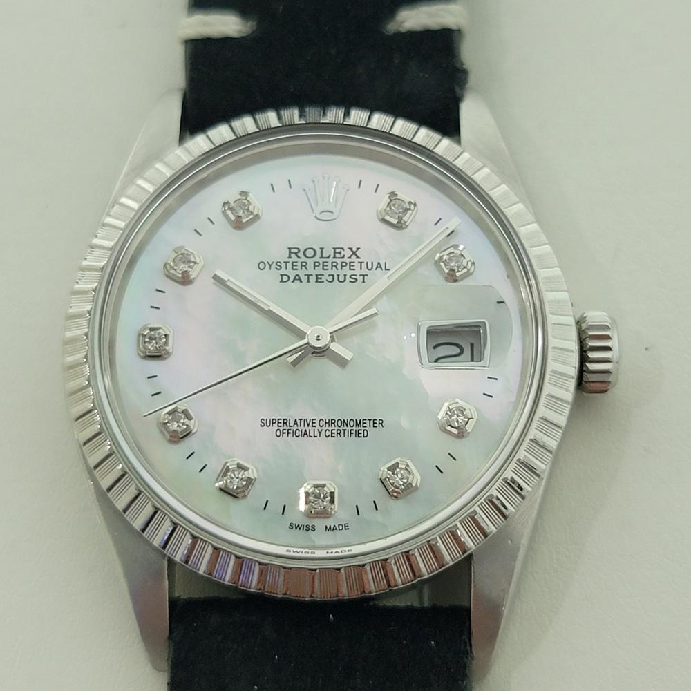Moderner Klassiker, Rolex Oyster Perpetual Datejust Ref.16030 Automatik für Herren, um 1987, in ausgezeichnetem Zustand. Von einem Uhrmachermeister für echt befunden. Atemberaubende benutzerdefinierte Rolex signiert Perlmutt-Zifferblatt, appliziert