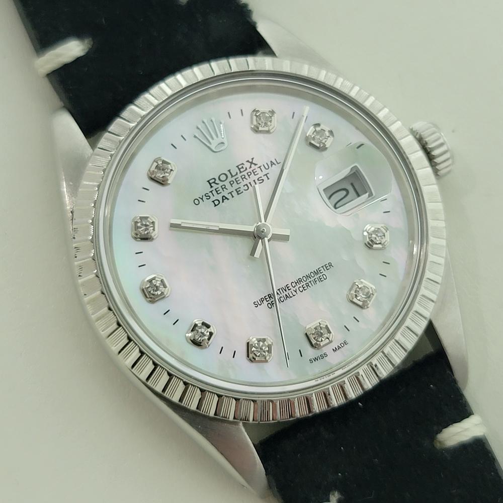 Rolex Oyster Datejust Ref 16030 36mm Herren Diamant MOP Zifferblatt Automatik 1980er Jahre RA550 im Zustand „Hervorragend“ im Angebot in Beverly Hills, CA