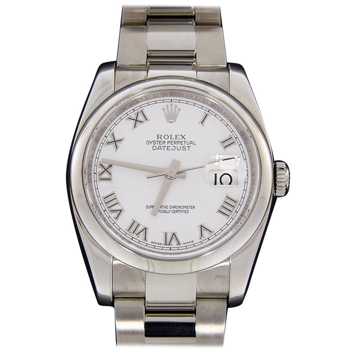 Rolex Oyster Datejust Stainless Steel Watch with White Dial, Model 116200