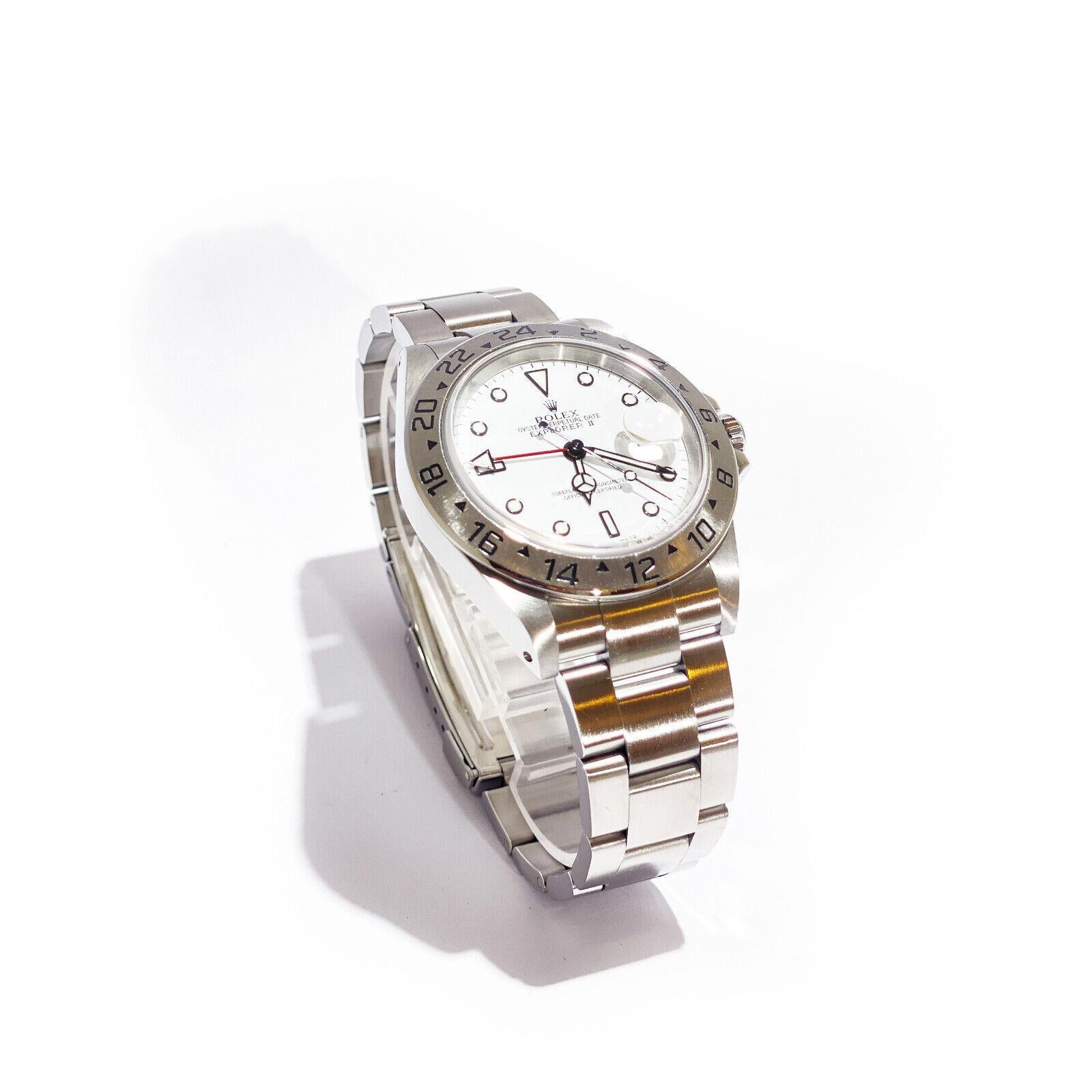Rolex Oyster Explorer II  42mm White Dial Automatic Men's Watch  - 16570

Style Number: R16570A50B7879

Serial #: P914417

Dial: White

Year: 2002

Condition: Pre-Owned

Model: M16570 Rolex Oyster Explorer II

Case Material: Stainless steel

Bezel: