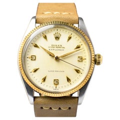 Retro Rolex Oyster Explorer White Creamy Honeycomb Dial 5501 Steel Manual Watch, 1958