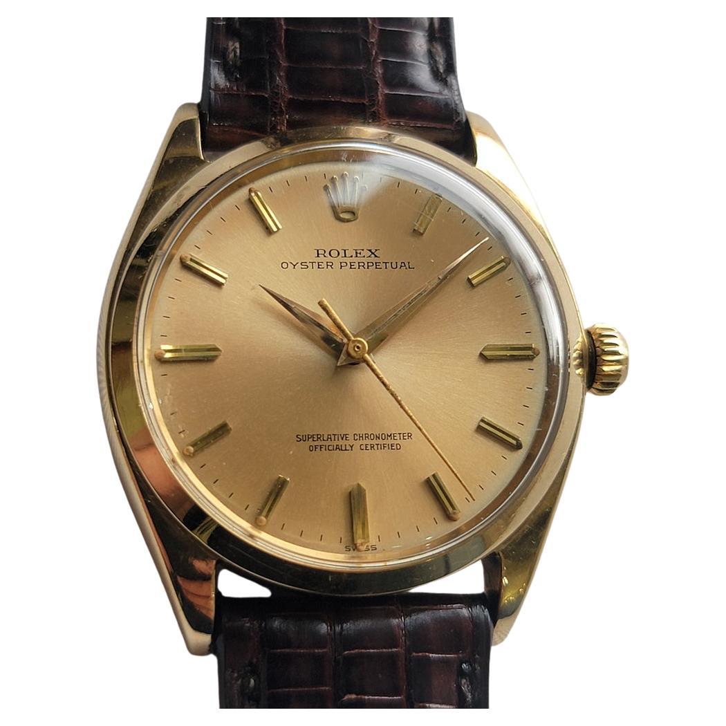 Rolex Oyster Perpetual 1002 34mm 14k Gold Mens 1960s Vintage Automatic NA111B For Sale