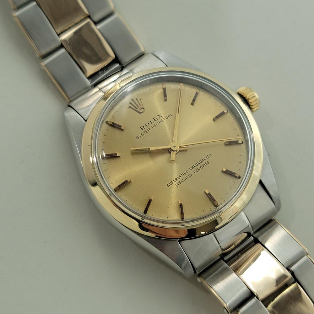 Rolex Oyster Perpetual 1002 34mm Mens 14k SS Automatic 1960s All Original RA570 In Excellent Condition For Sale In Beverly Hills, CA