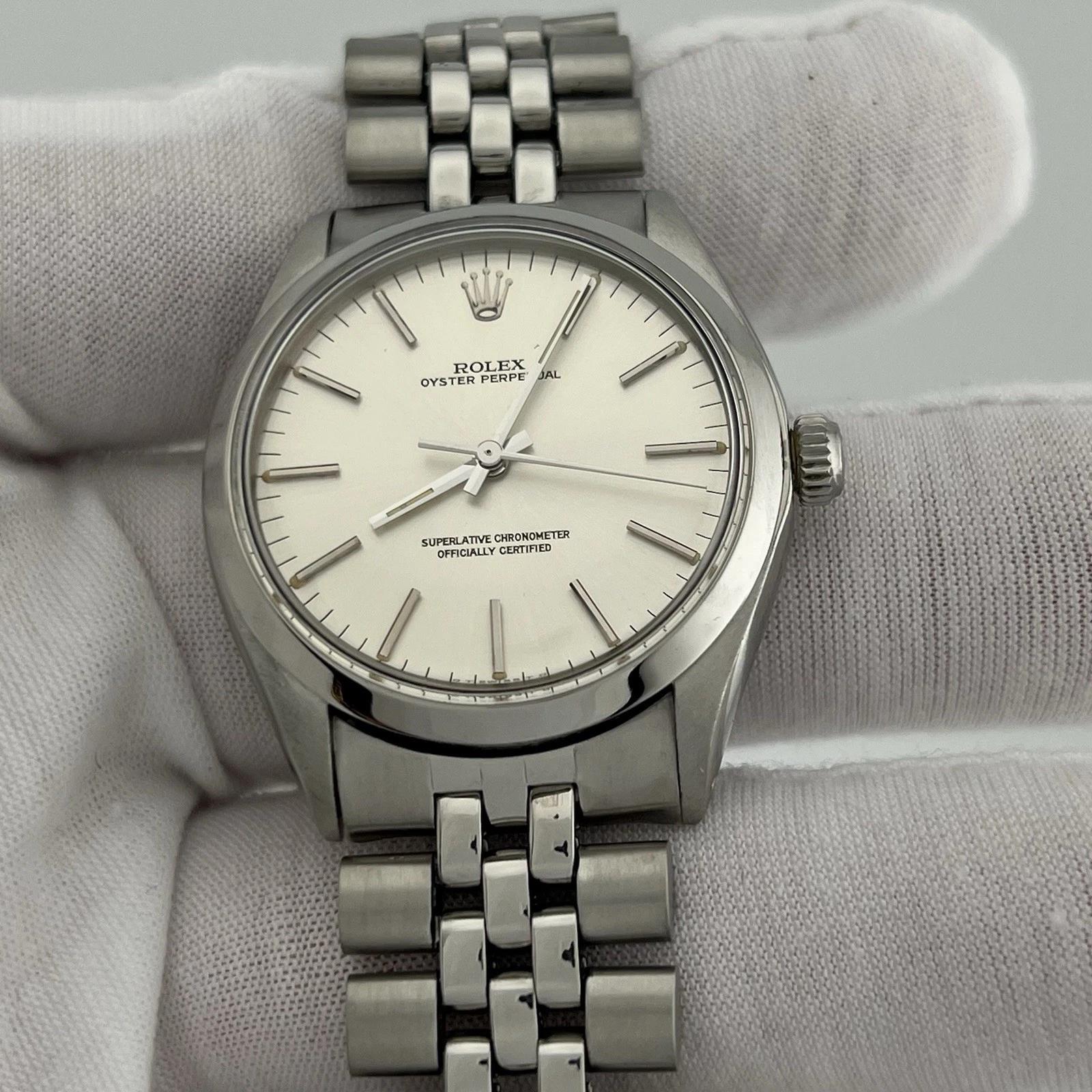 Rolex Oyster Perpetual 1002 34 mm Esfera plateada Acero inoxidable Jubilee en venta 3