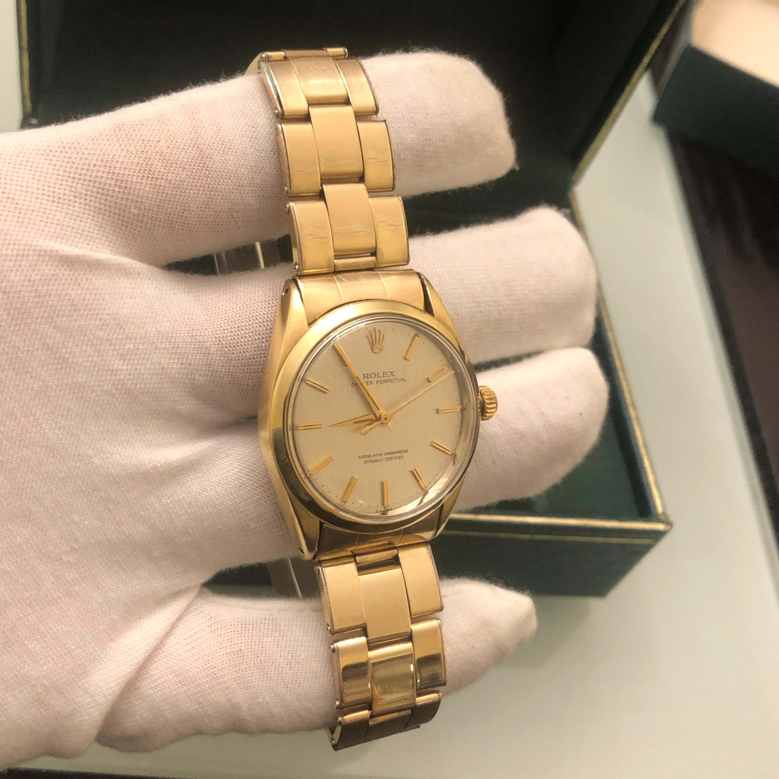 Rolex Oyster Perpetual 1024 34mm Gold Filled Watch In Good Condition In New York, NY