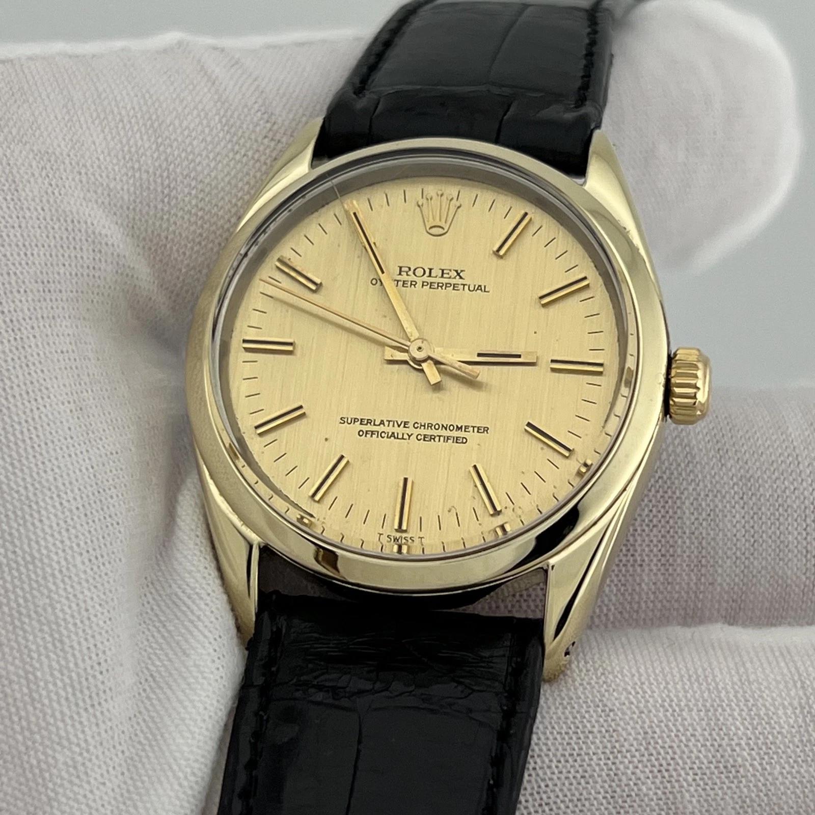 Rolex Oyster Perpetual 1024 Or jaune Acier Cadran Champagne Bracelet cuir Pour hommes en vente