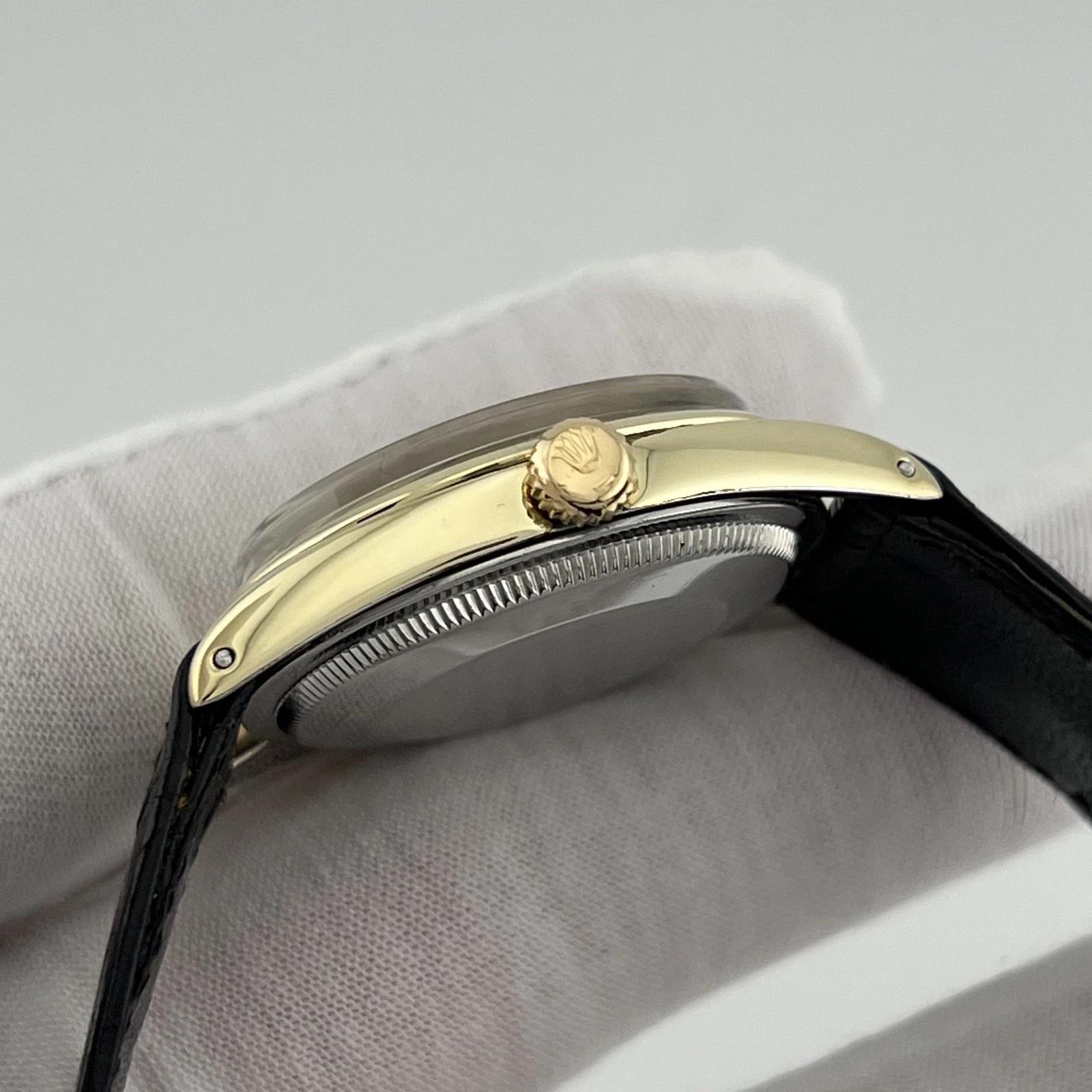 Rolex Oyster Perpetual 1024 Or jaune Acier Cadran Champagne Bracelet cuir en vente 1