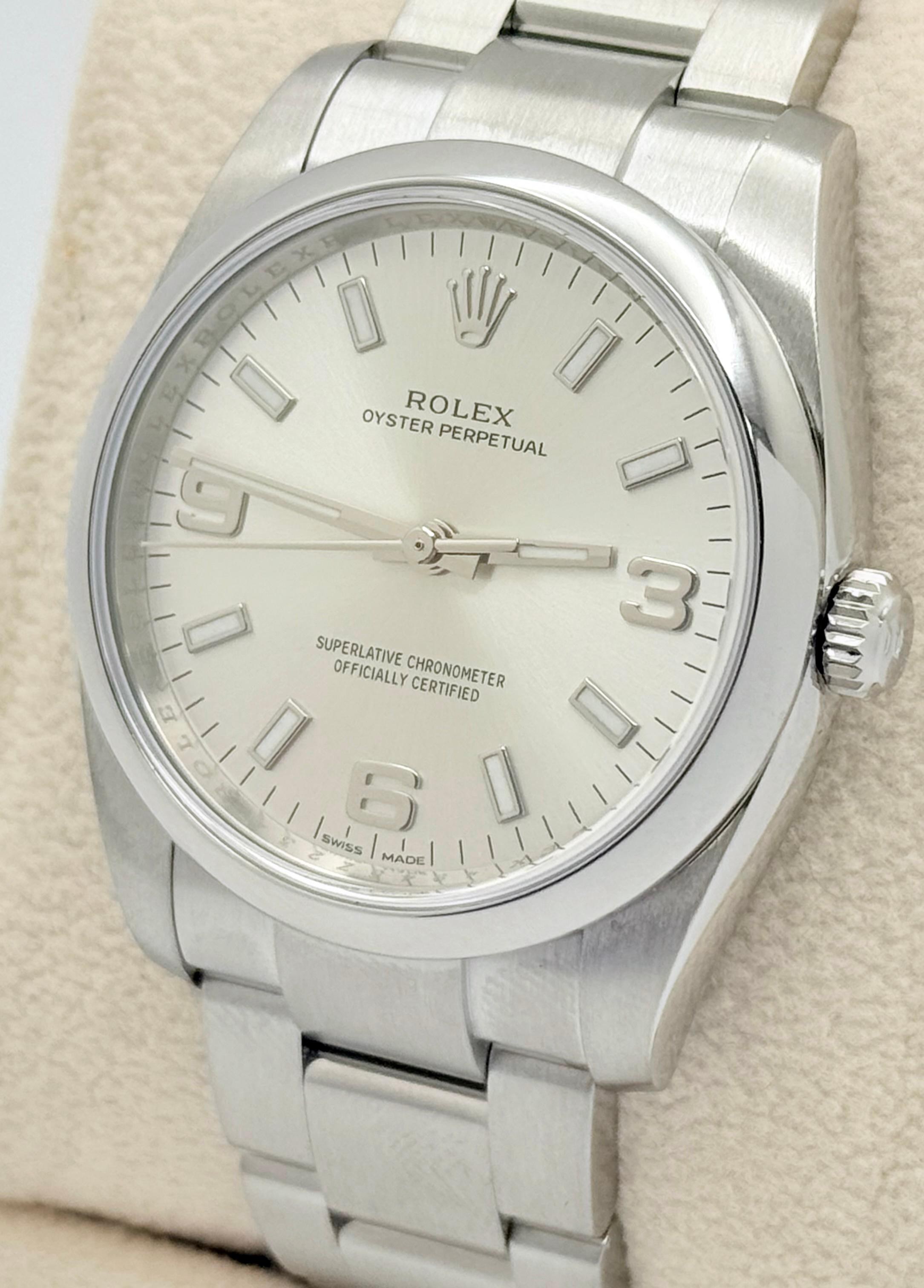 da uomo o donna Rolex Oyster Perpetual 114200 34mm quadrante argento acciaio inossidabile in vendita