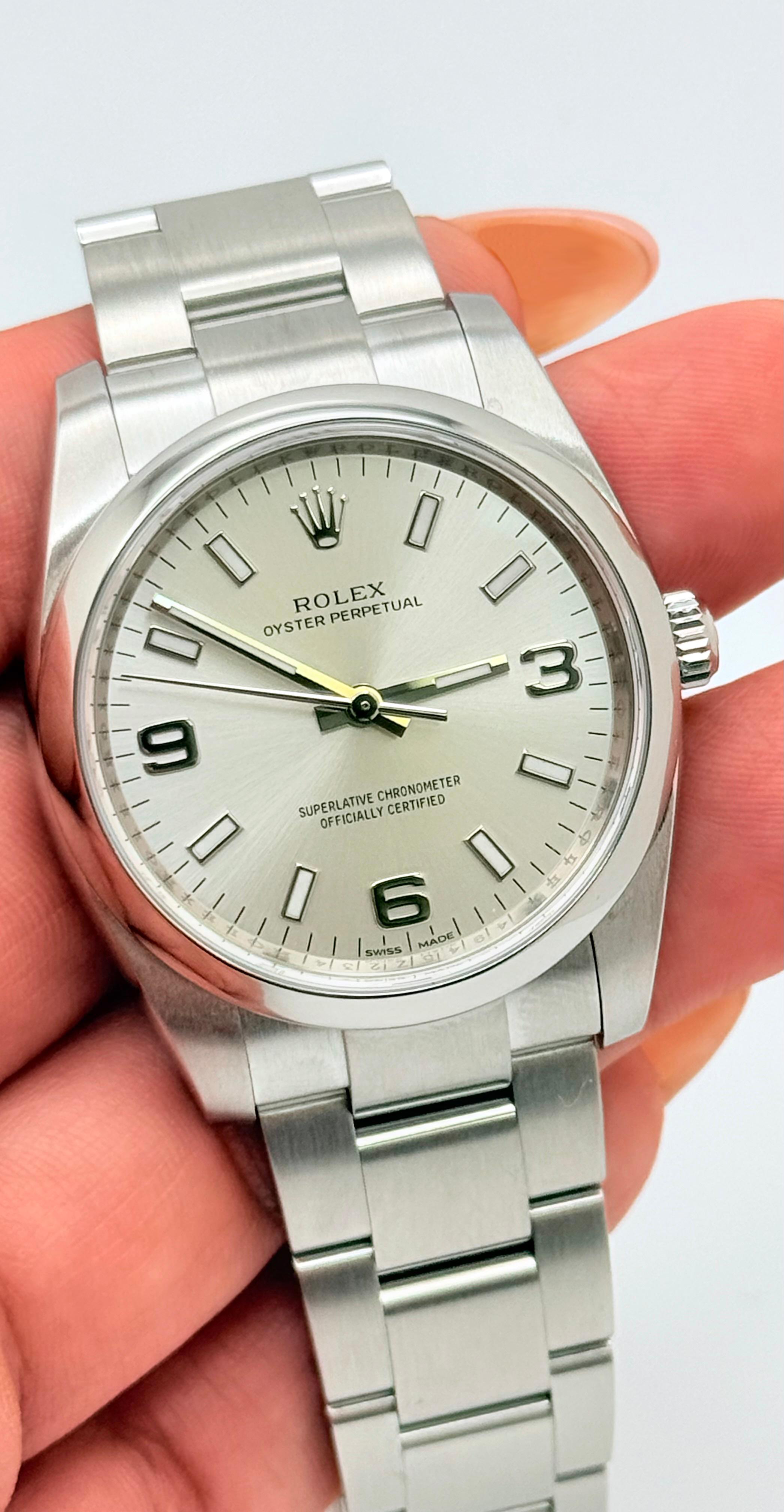 Rolex Oyster Perpetual 114200 34mm quadrante argento acciaio inossidabile in vendita 1