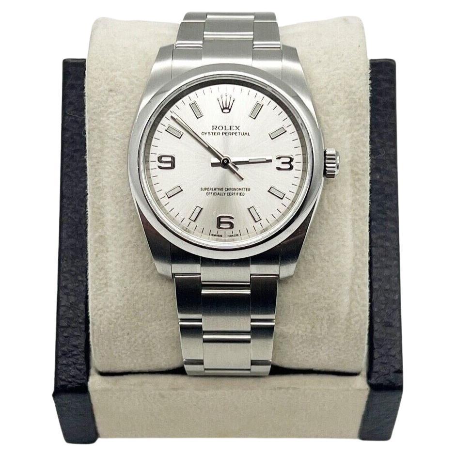 Rolex Oyster Perpetual 114200 Silver Dial Stainless Steel Box Papers 2019