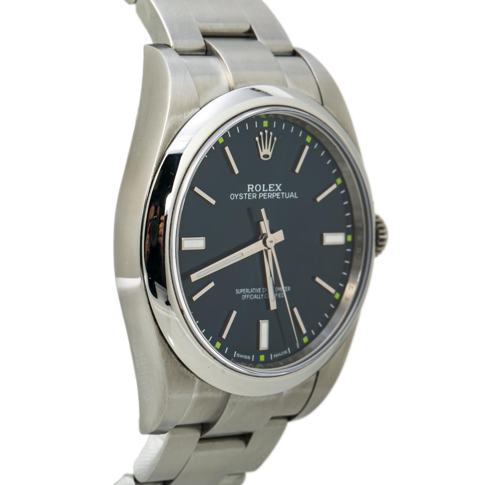 Rolex Oyster Perpetual 114300 Blue Dial Mens Automatic with Box & Papers In Excellent Condition For Sale In Miami, FL