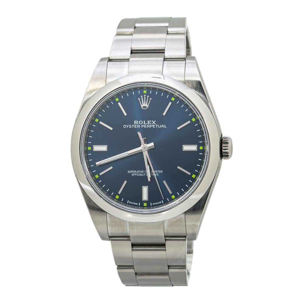 Rolex Oyster Perpetual 114300 Blue Dial Mens Automatic with Box & Papers For Sale