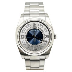 Used Rolex Oyster Perpetual 116000 36mm Concentric Blue Silver Dial Steel Box Paper