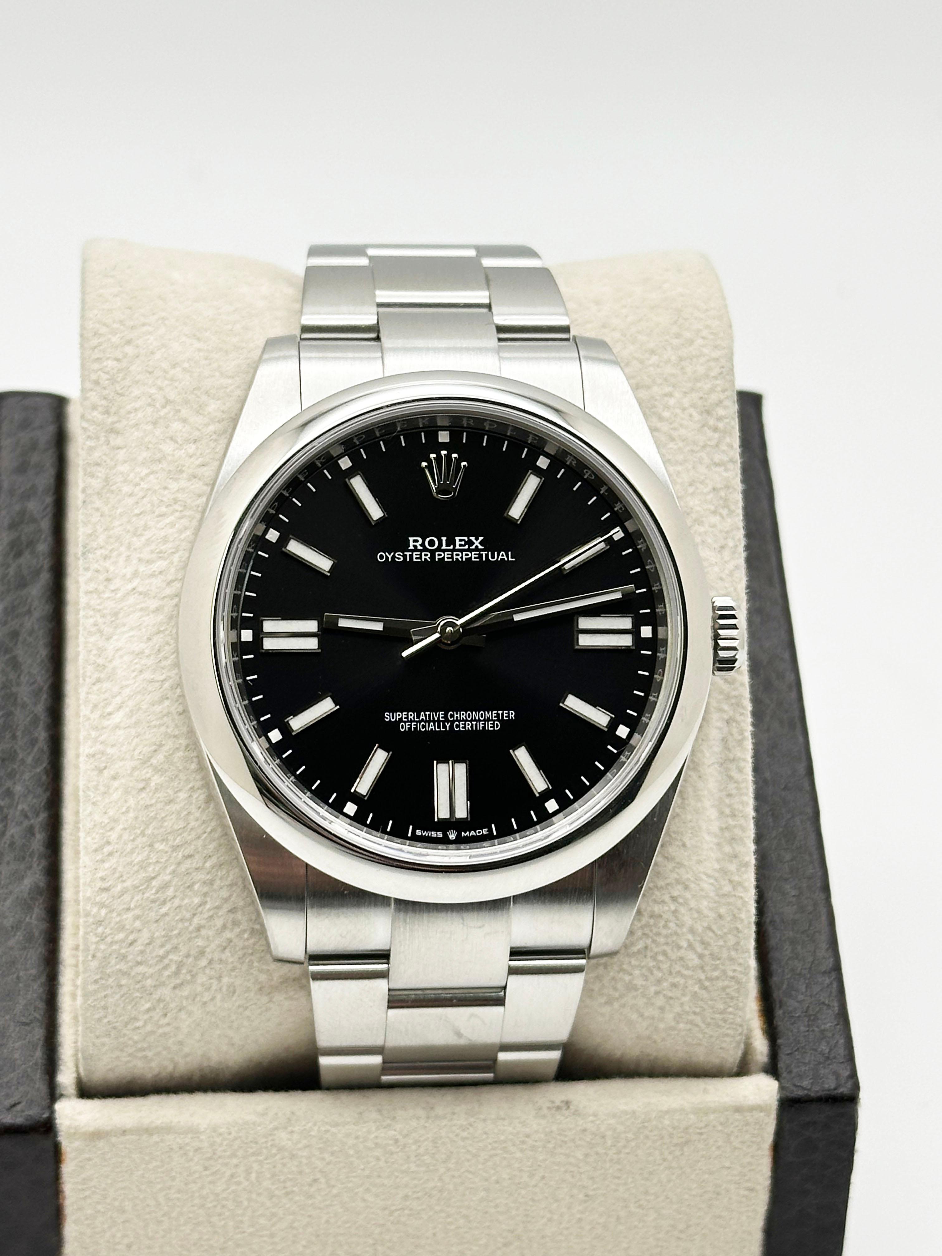 Rolex Oyster Perpetual 124300 41mm Cadran noir Acier inoxydable Boîte papier 2022 Pour hommes en vente