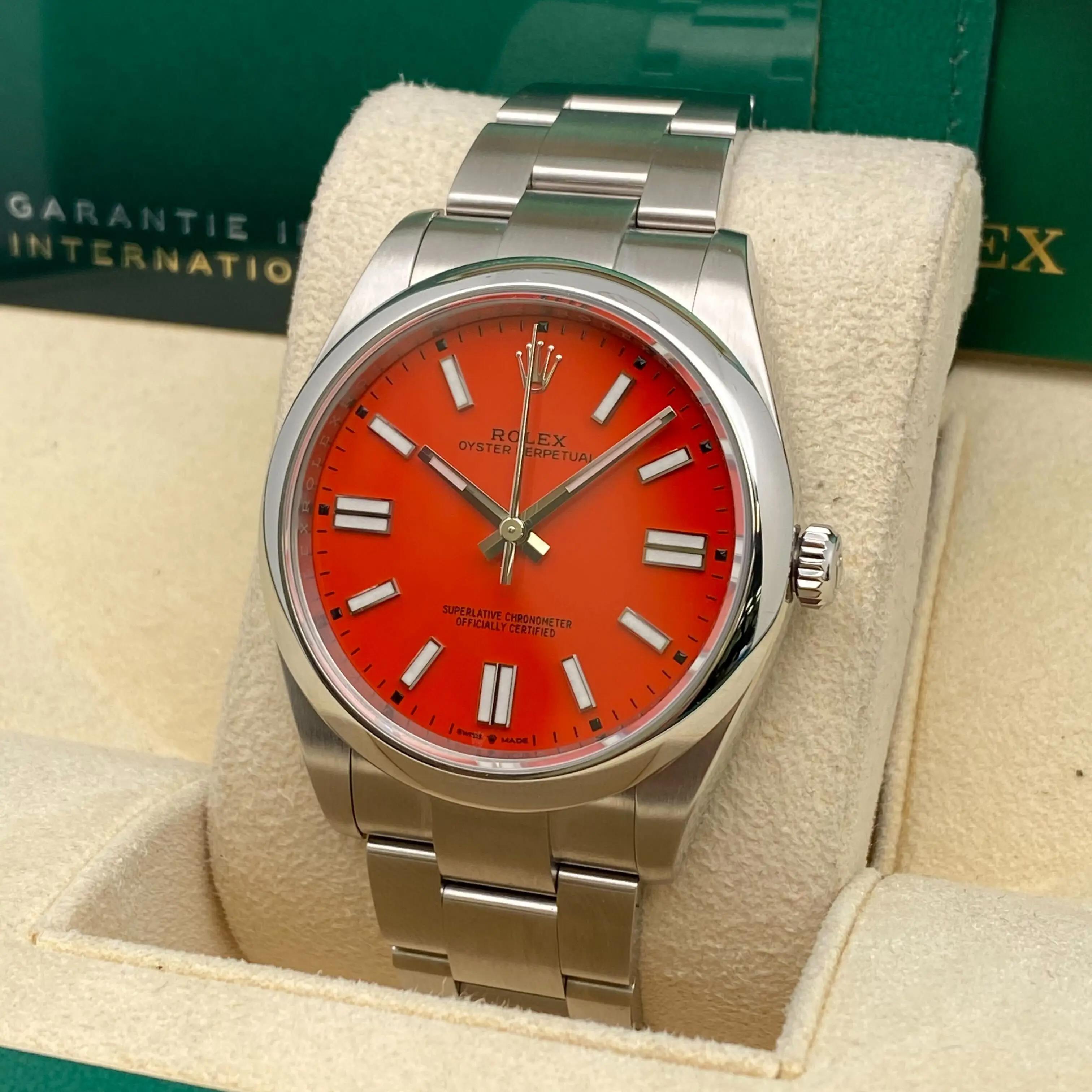 Rolex Oyster Perpetual 124300 41mm Stahl Koralle rotes Zifferblatt Oyster Uhr im Angebot 2