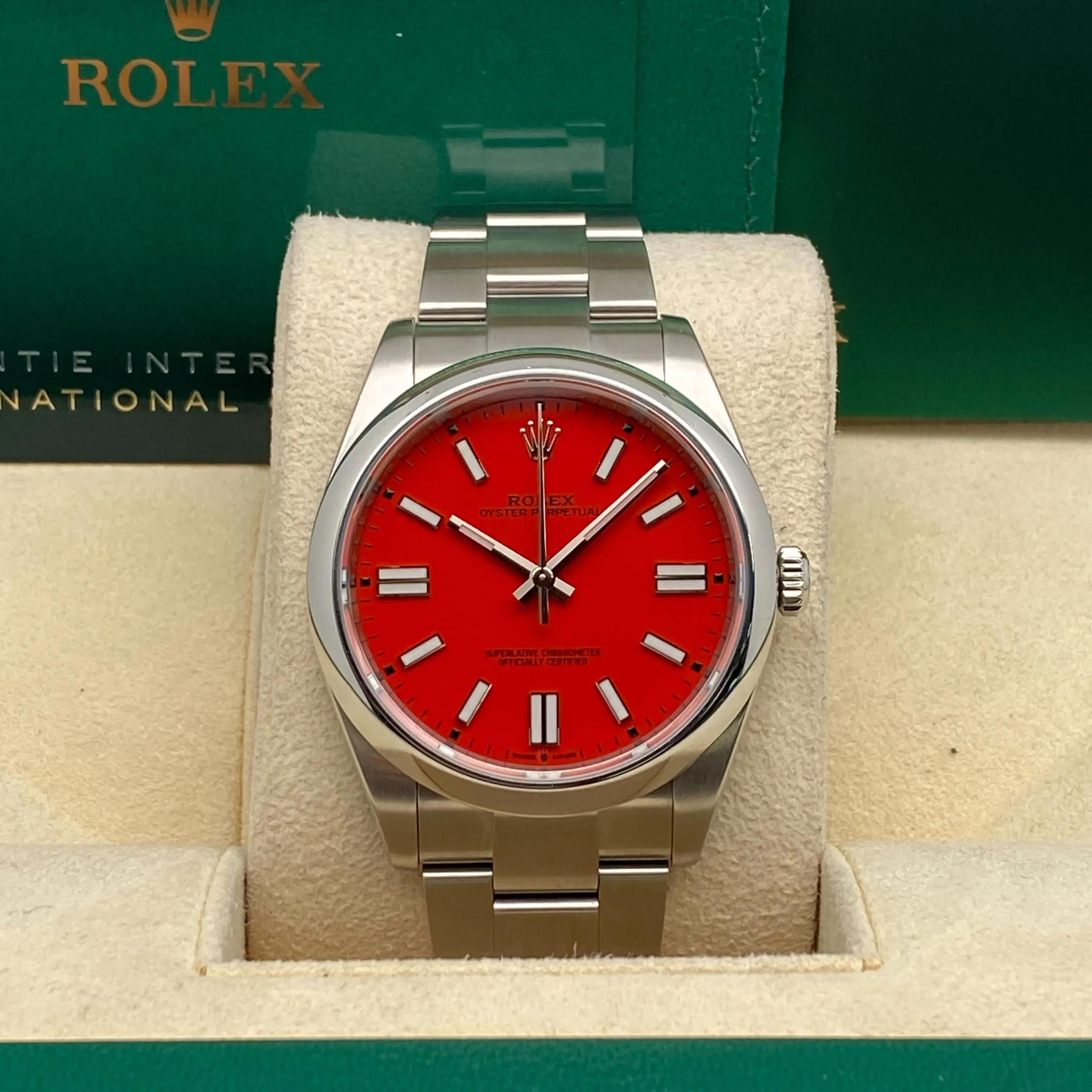 Rolex Oyster Perpetual 124300 41mm Stahl Koralle rotes Zifferblatt Oyster Uhr im Angebot 3