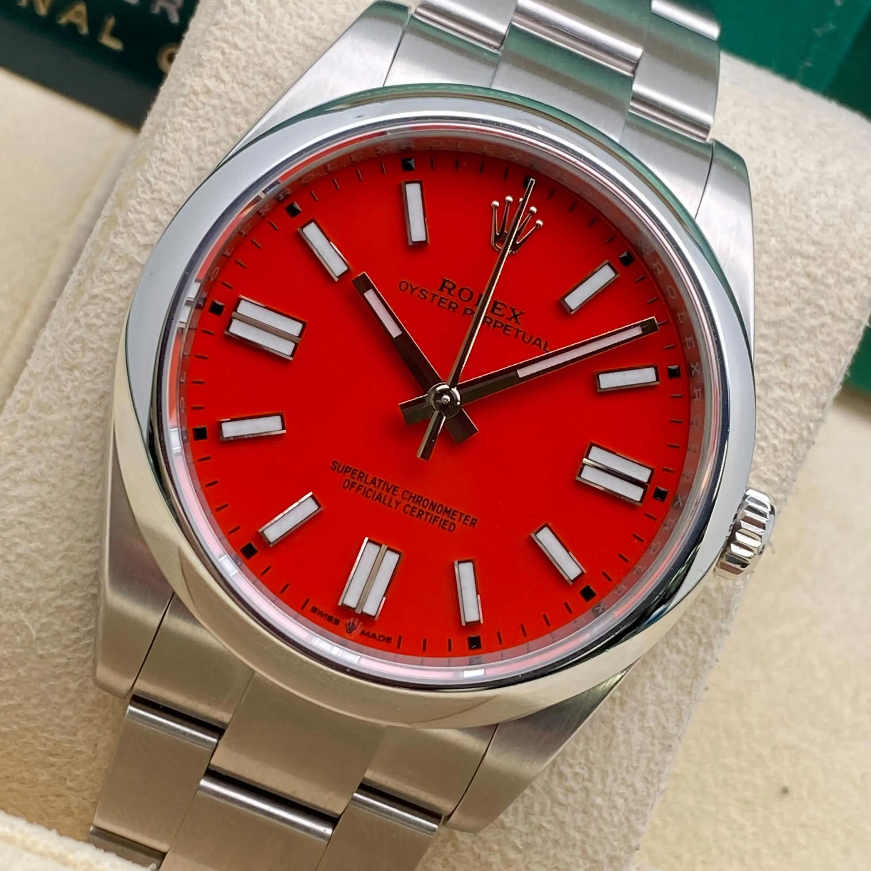 Rolex Oyster Perpetual 124300 41mm Stahl Koralle rotes Zifferblatt Oyster Uhr im Angebot 5