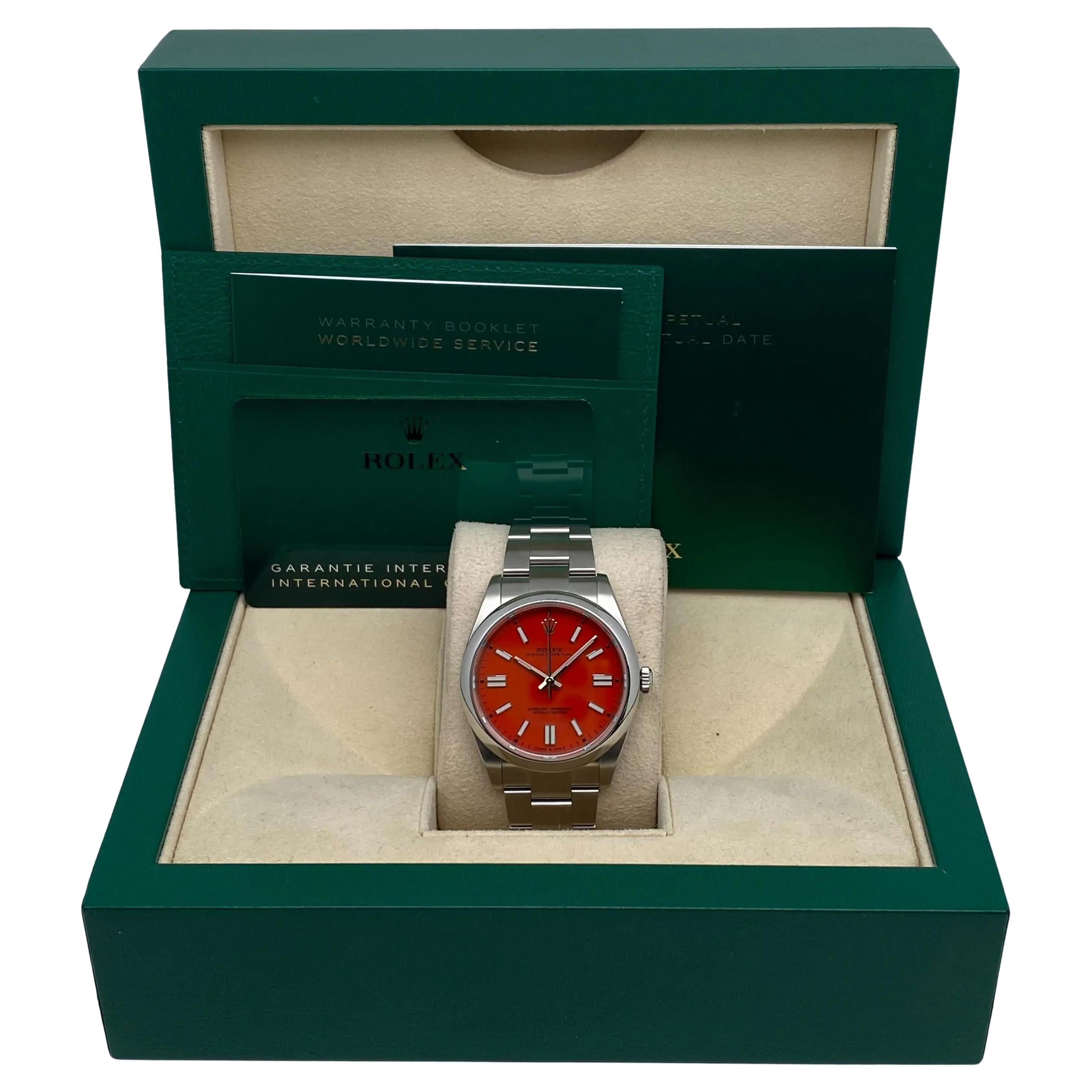 Rolex Oyster Perpetual 124300 41mm Stahl Koralle rotes Zifferblatt Oyster Uhr im Angebot