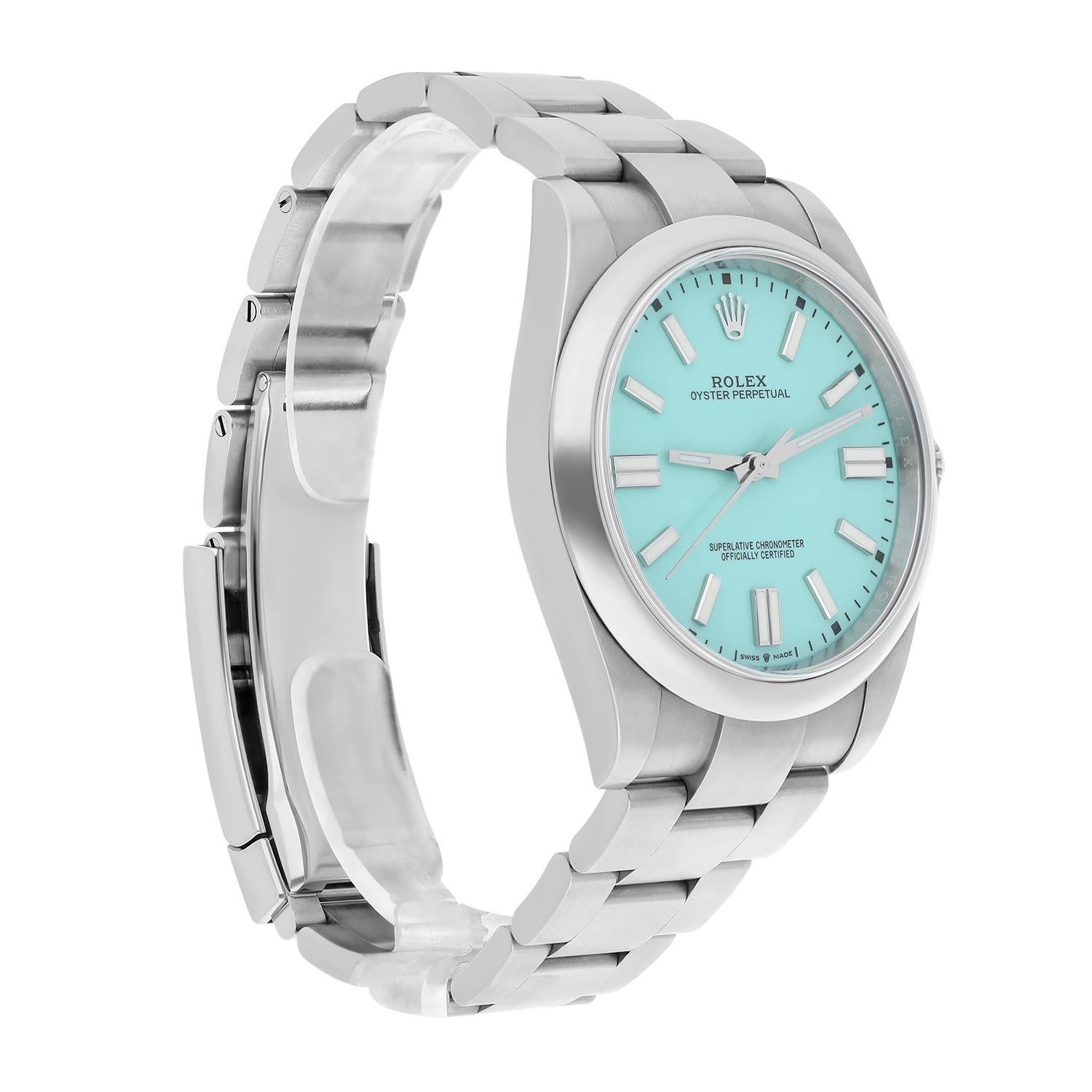 Rolex Oyster Perpetual 124300 Tiffany Turquoise 41mm Acier inoxydable Mint 2021 Excellent état à New York, NY