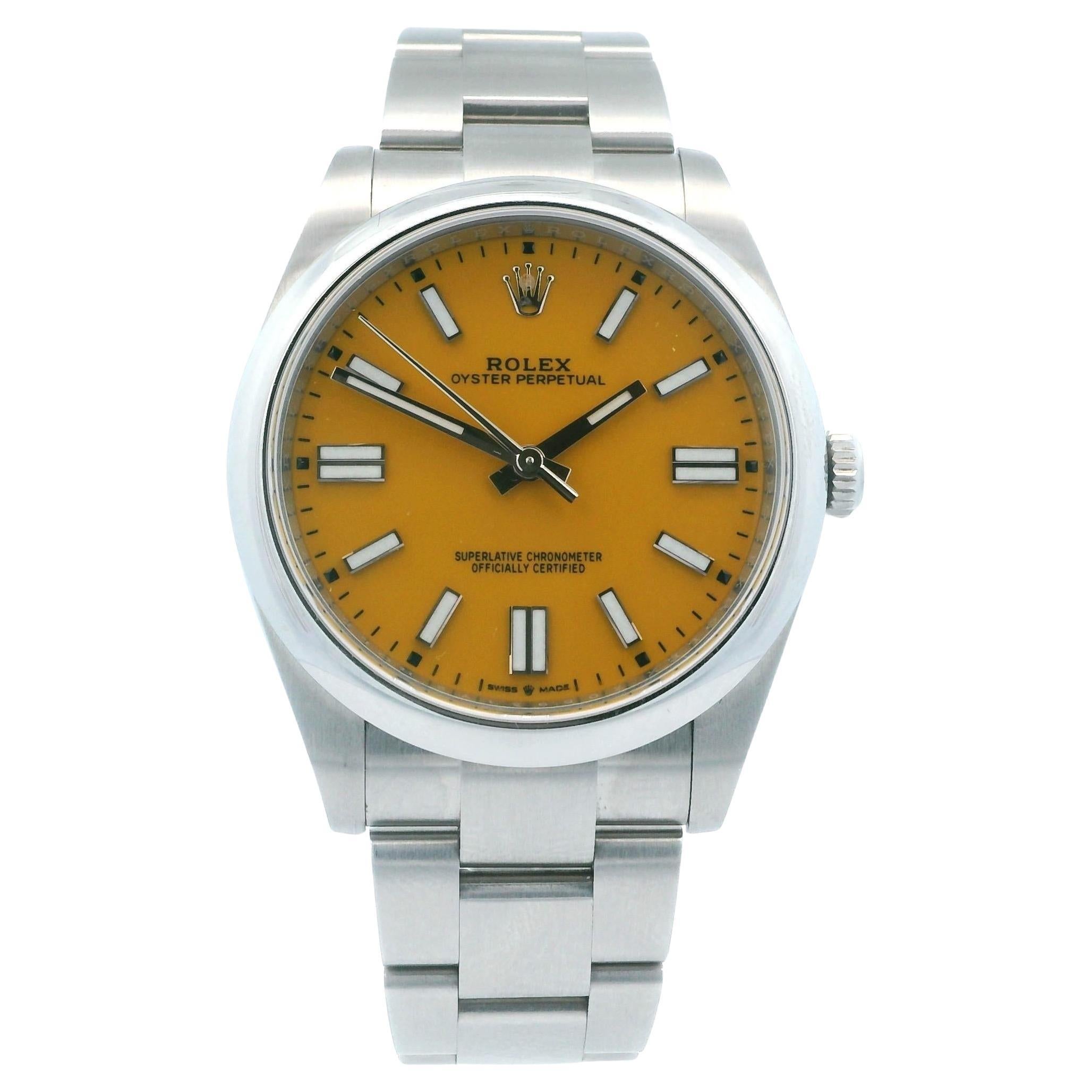 Rolex Oyster Perpetual 124300 Montre pour hommes avec cadran jaune