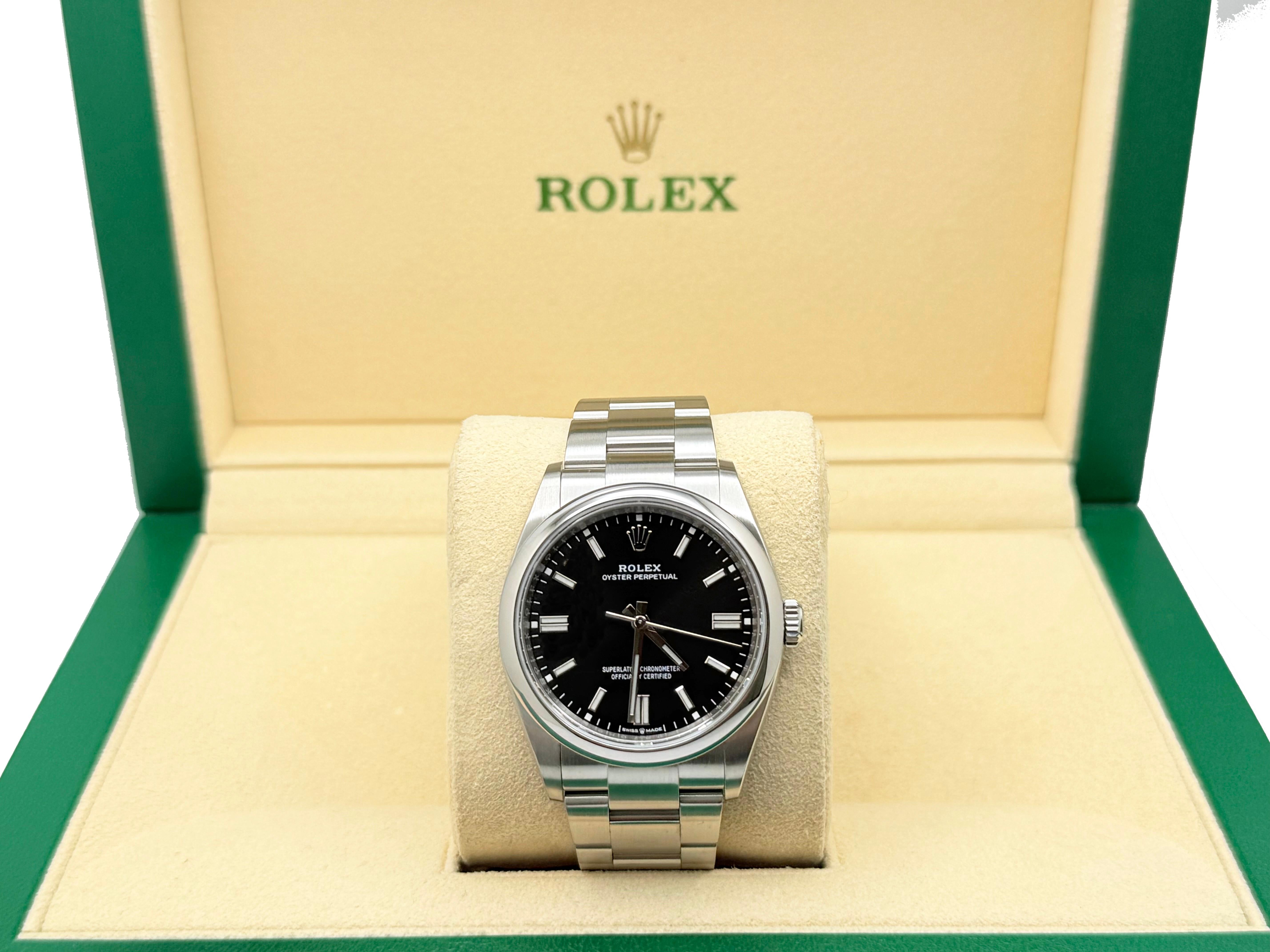 Rolex Oyster Perpetual 126000 36mm Quadrante Nero Acciaio Scatola Carta 2021 In condizioni ottime in vendita a San Diego, CA