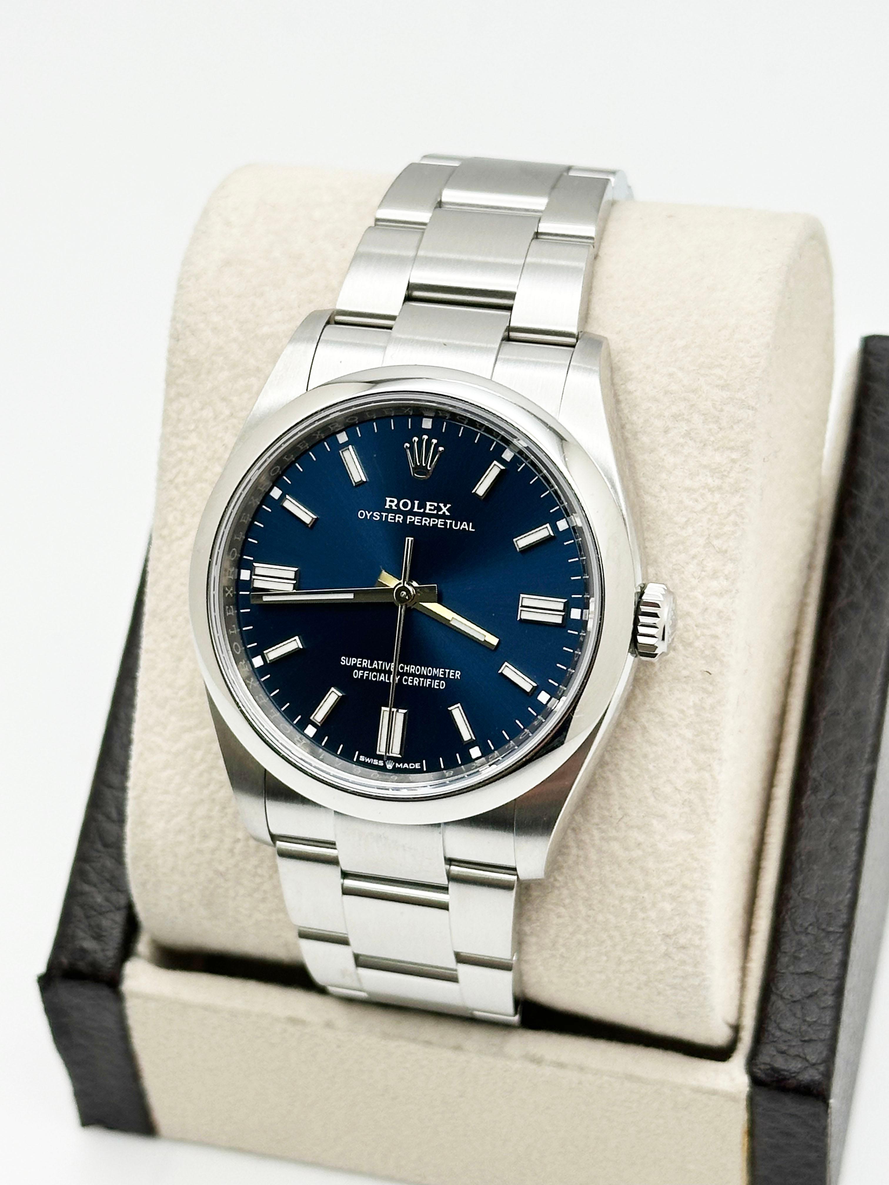 Rolex Oyster Perpetual 126000 36mm Blue Dial Stainless Steel Box Paper 2022 In Excellent Condition In San Diego, CA