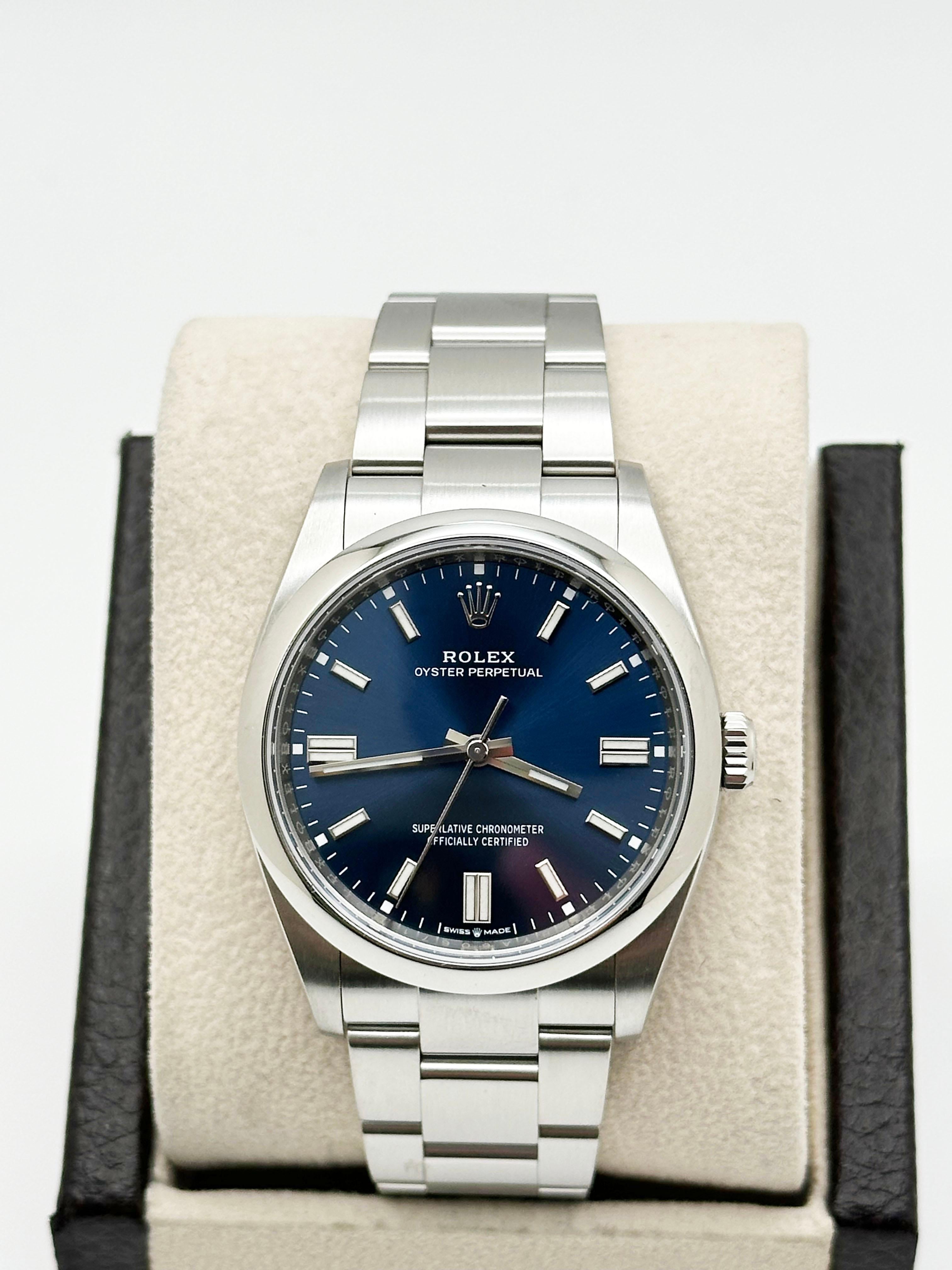 Women's Rolex Oyster Perpetual 126000 36mm Blue Dial Stainless Steel Box Paper 2022