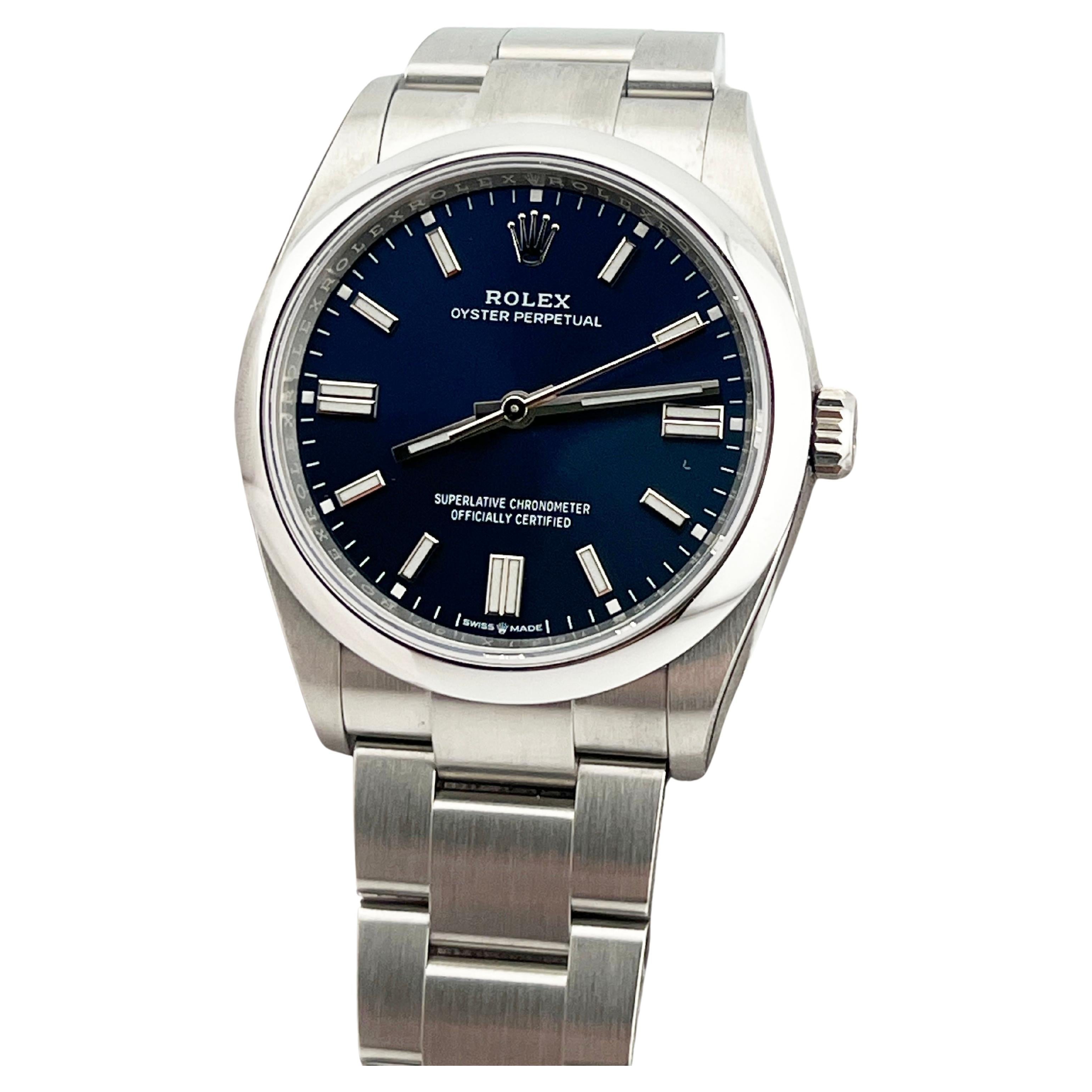 Rolex Oyster Perpetual 126000 36mm Blaues Zifferblatt Stahl Box Papier 2023 mit Stickers