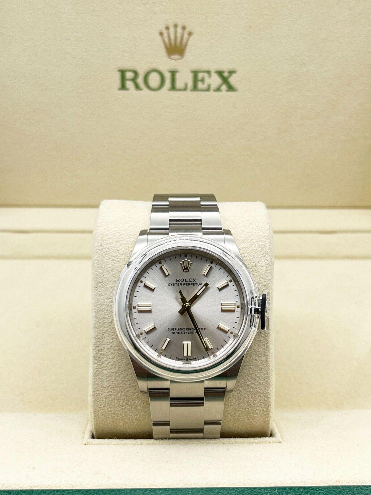 Rolex Oyster Perpetual 126000 Silver Dial Stainless Steel Box Paper 2021 In Excellent Condition For Sale In San Diego, CA