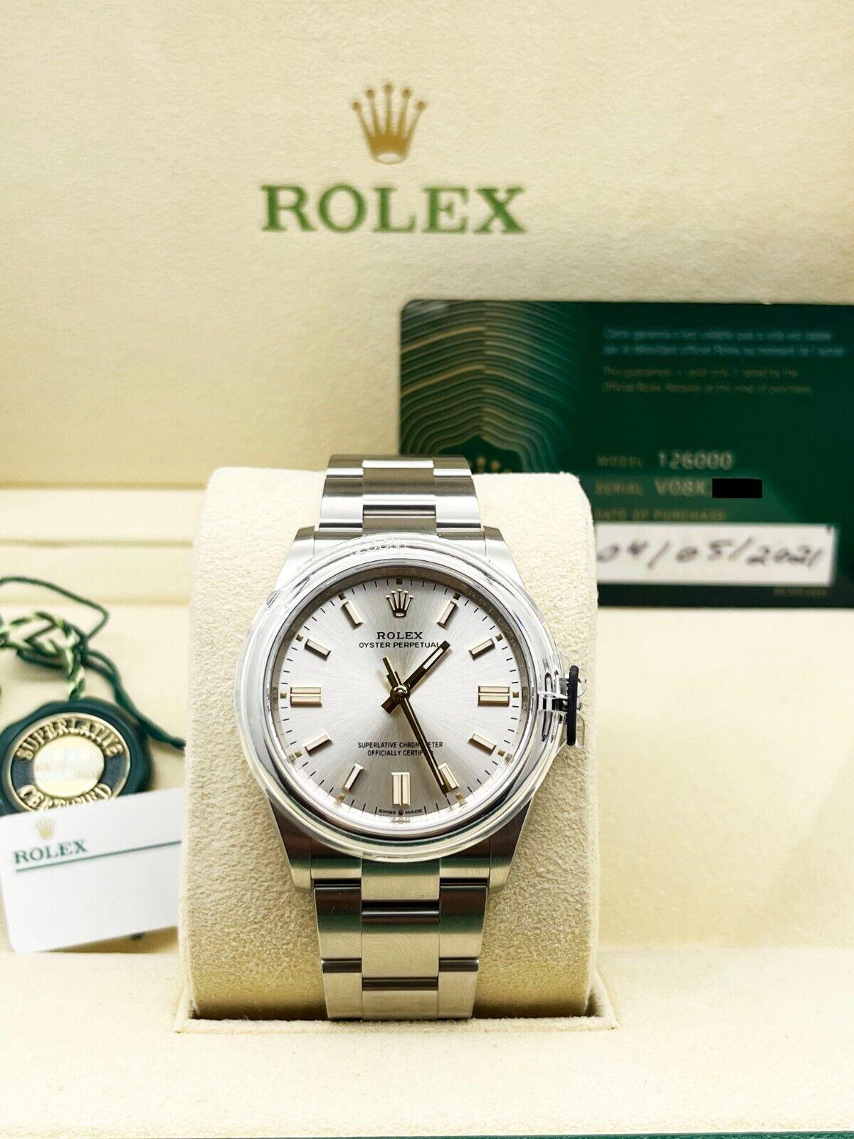 Rolex Oyster Perpetual 126000 Silver Dial Stainless Steel Box Paper 2021 For Sale 3