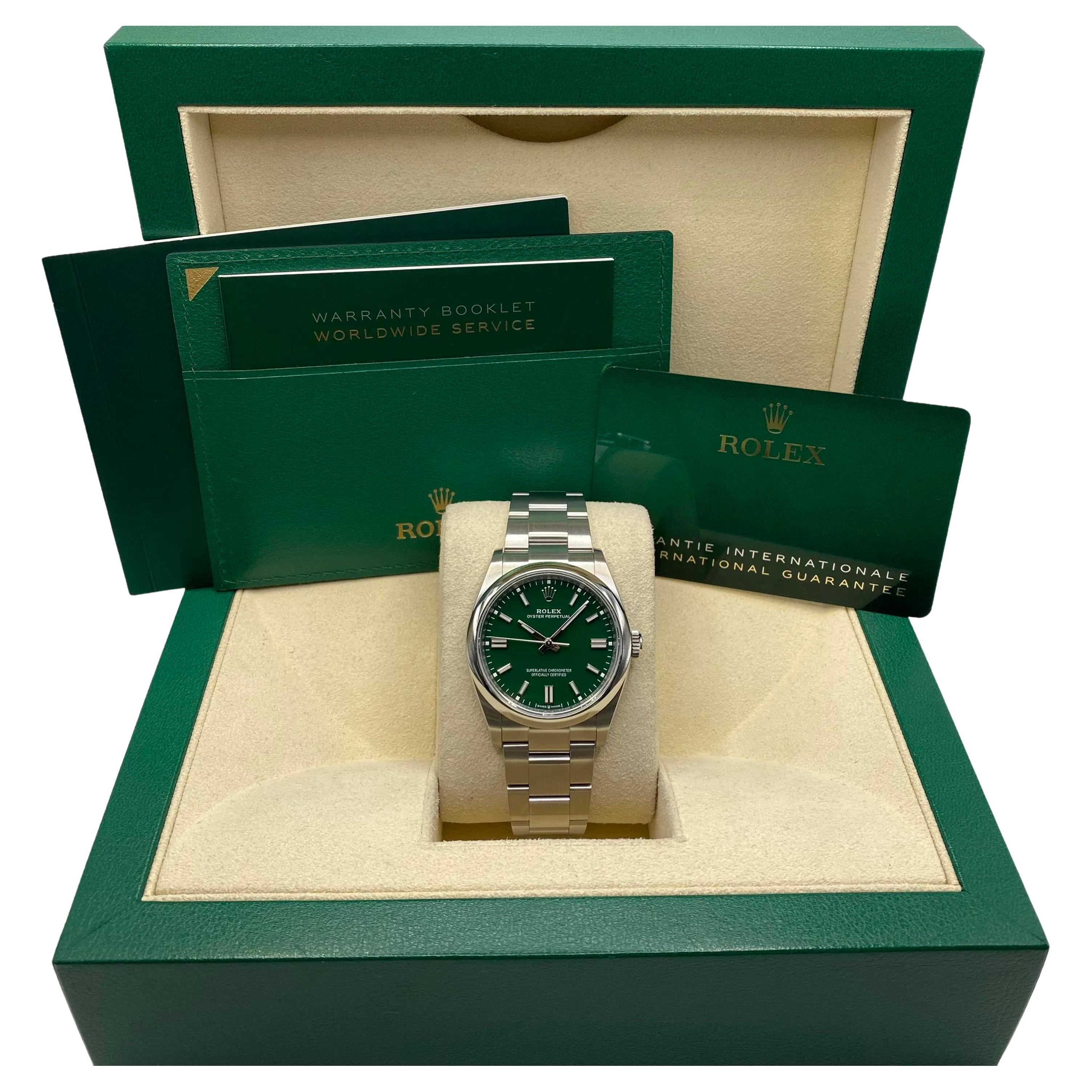 Rolex Oyster Perpetual 126000 Steel 36mm Green Dial Automatic Watch Box Papers