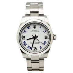 Rolex Oyster Perpetual 177200 Midsize 31mm White Blue Roman Dial Box Booklet