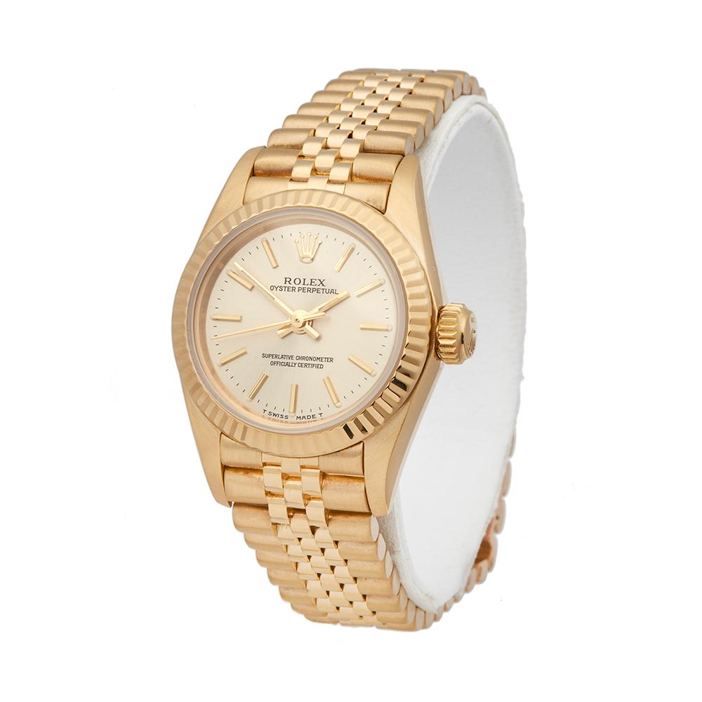 Reference: W5281
Manufacturer: Rolex
Model: Oyster Perpetual
Model Reference: 69198
Age: 1st December 1997
Gender: Women's
Box and Papers: Box, Manuals and Guarantee
Dial: Champagne Baton
Glass: Sapphire Crystal
Movement: Automatic
Water Resistance: