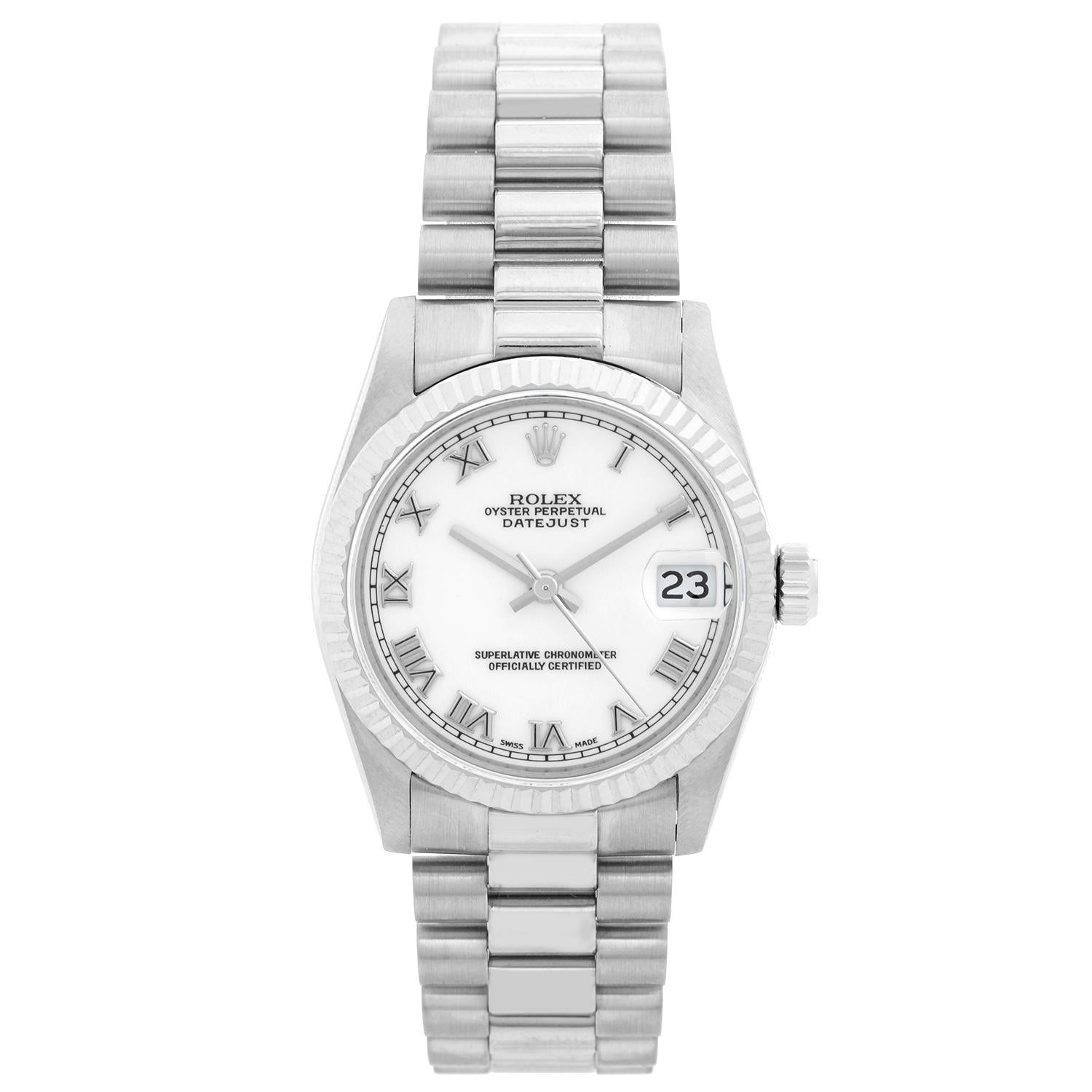 Rolex  18 Karat White Gold Midsize President  Watch 68279