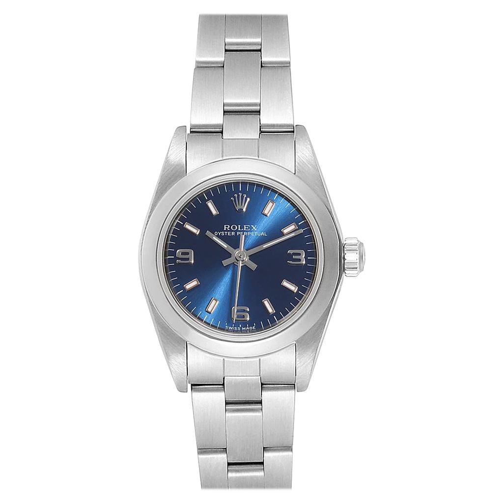 Rolex Oyster Perpetual 24 Nondate Blue Dial Ladies Watch 76080 For Sale