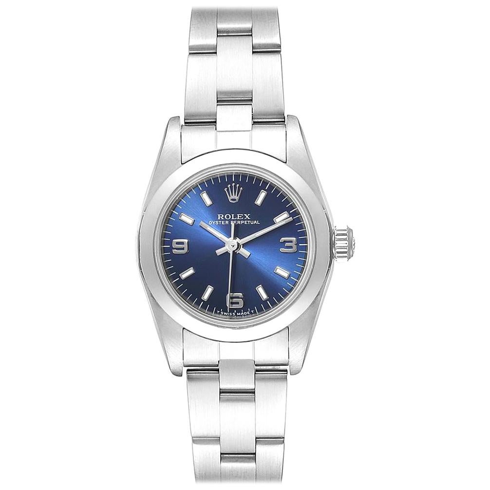 Rolex Oyster Perpetual 24 Nondate Blue Dial Ladies Watch 76080 For Sale
